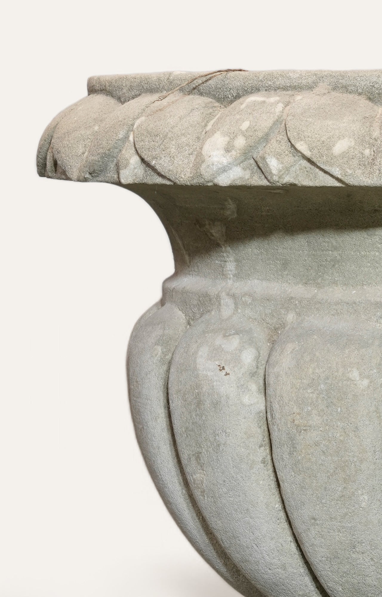 A Large-scaled French Neoclassical Carved Limestone Gadrooned Urns