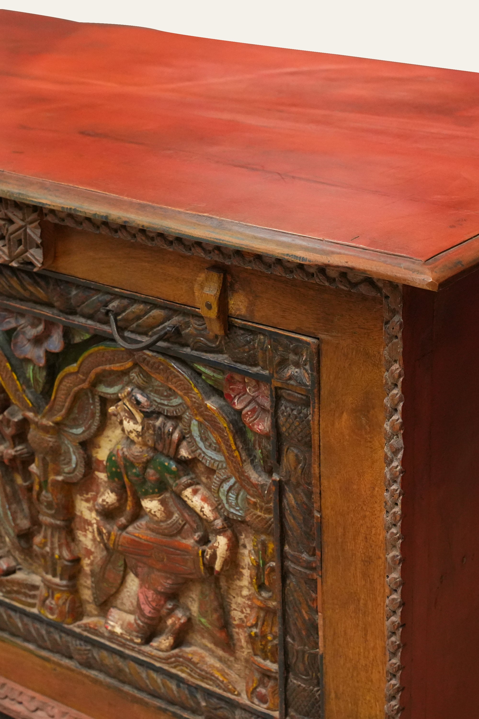 Carved Ganesha Wooden Storage Trunk for Indian Homes