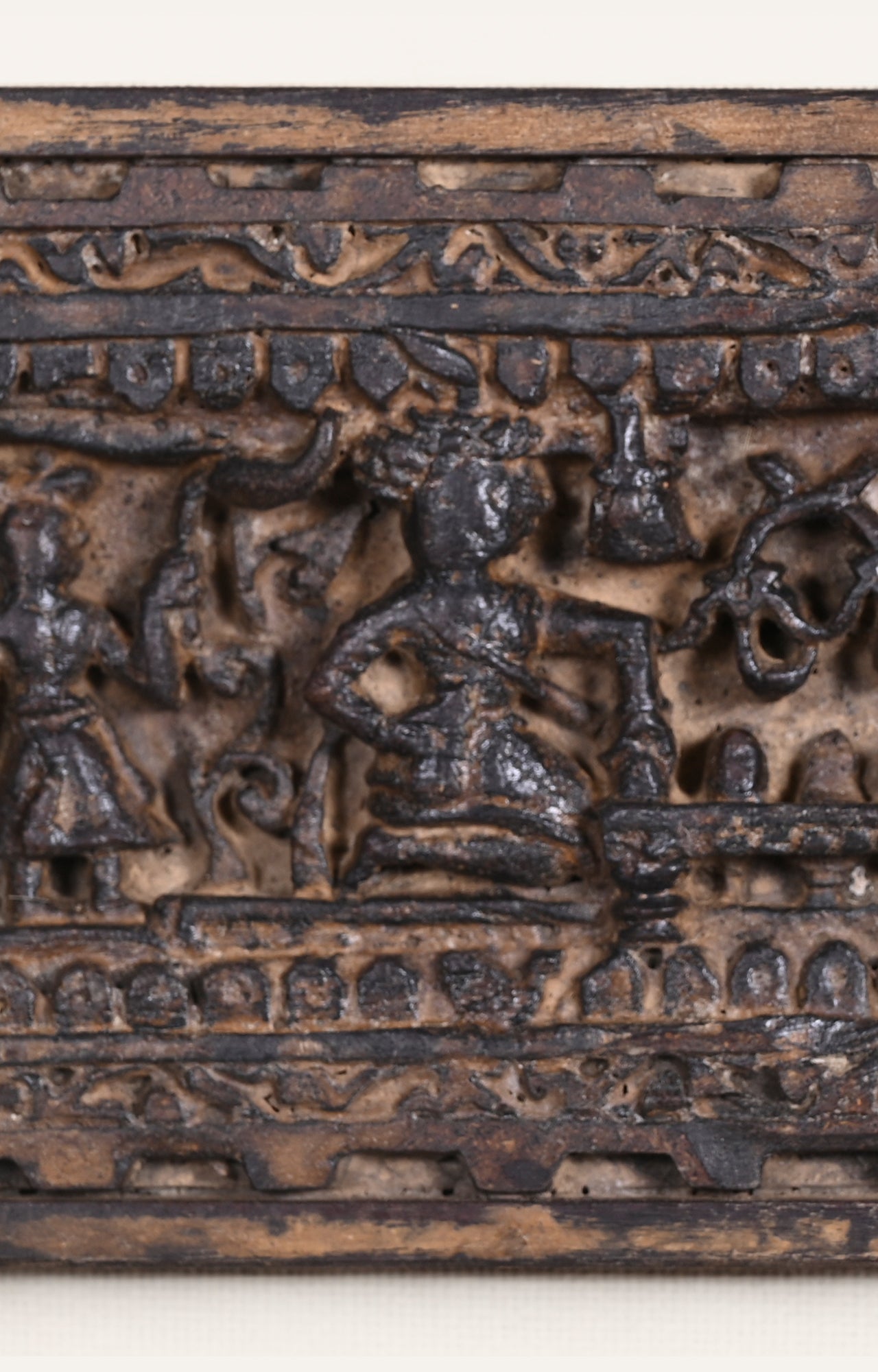 Intricately Carved South Asian Wooden Panel