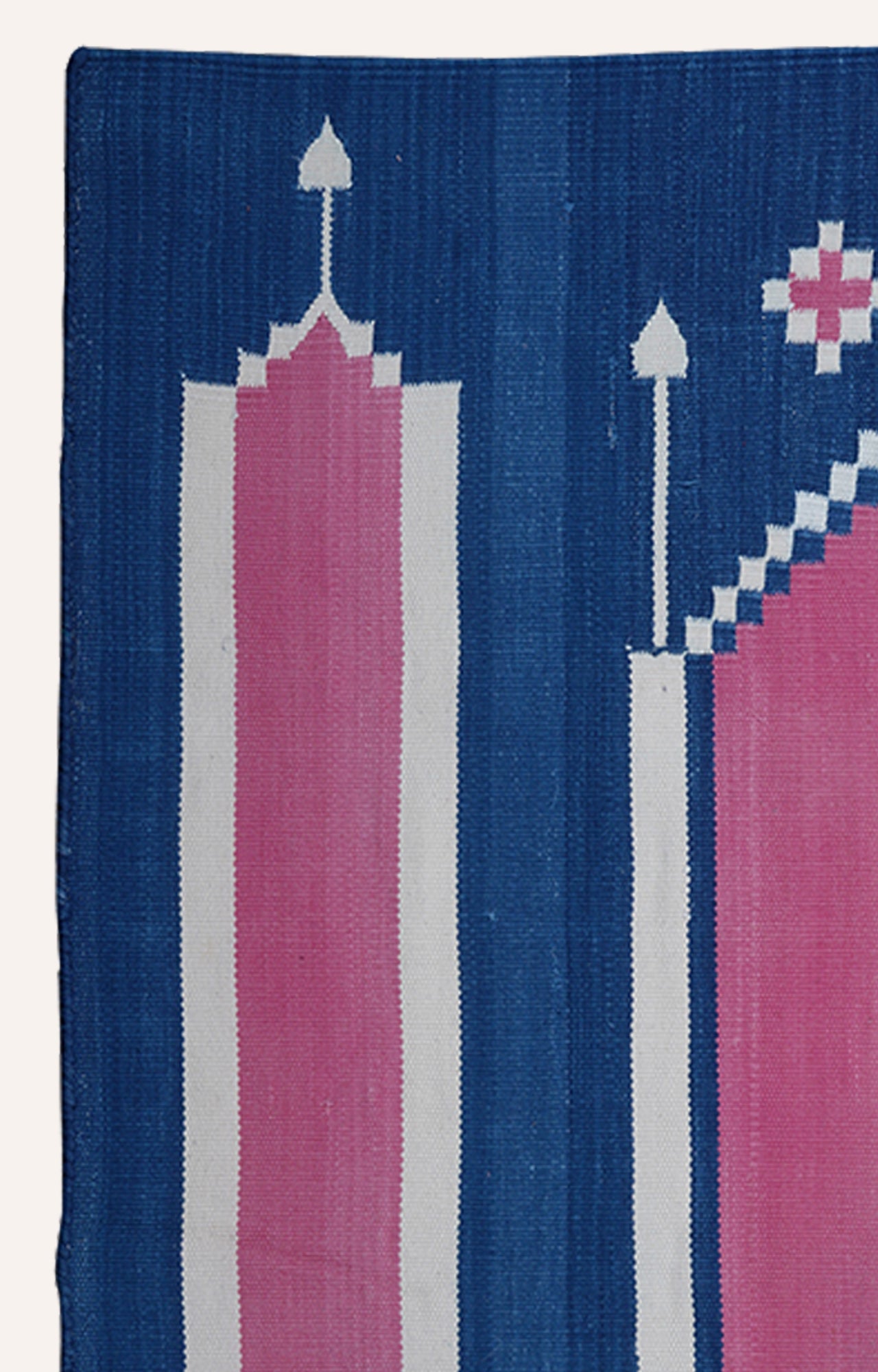 48 x 30 Inches Handwoven Cotton Prayer Rug (Blue And Pink)