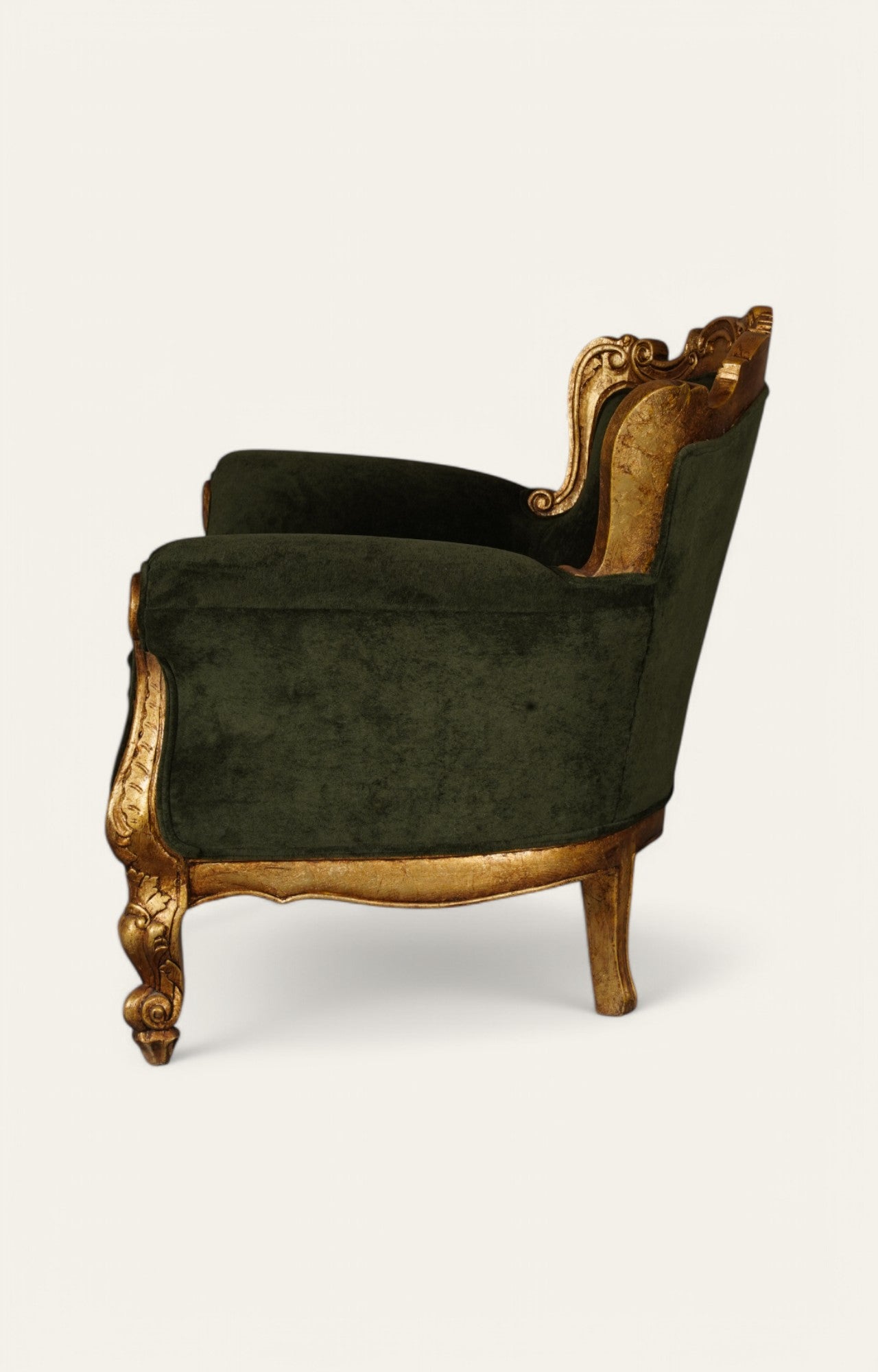 Baroque Velvet Armchair in Antique Gold Teak