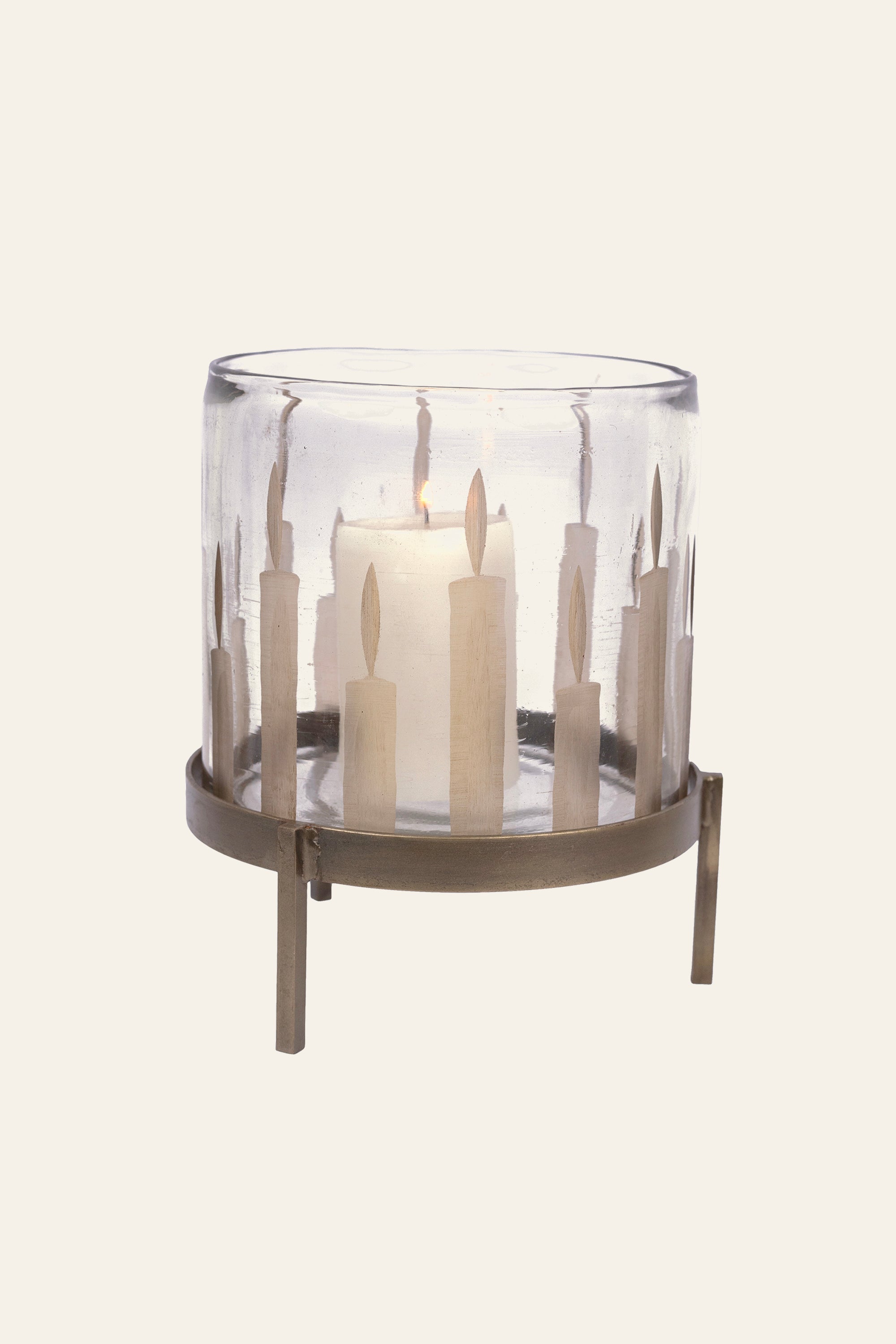 Wide Candle Motif Glass Hurricane Candle Holder