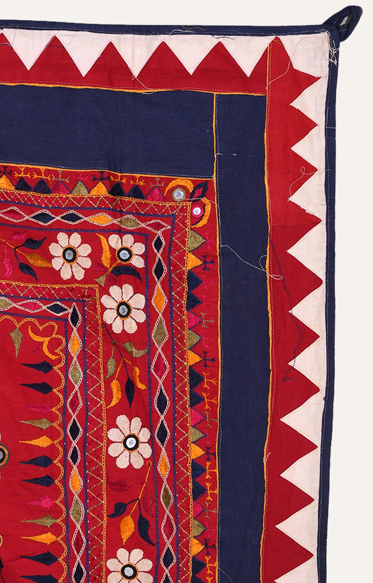 Vintage Silk Phulkari Tapestry: 100-Year-Old Handmade Indian Wall Hanging with Traditional Embroidery