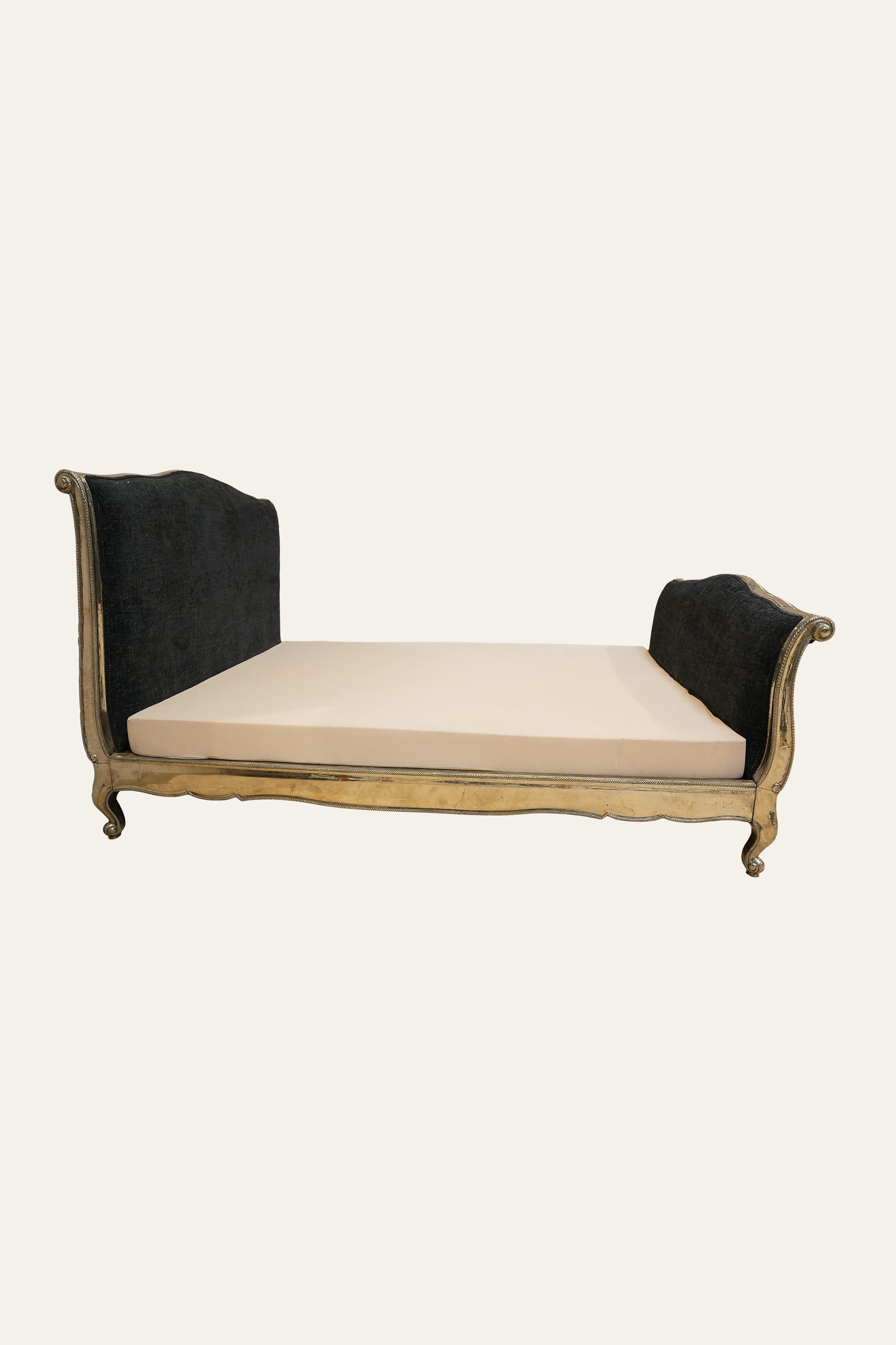 Black Upholstered King Size Bed with White Metal Frame