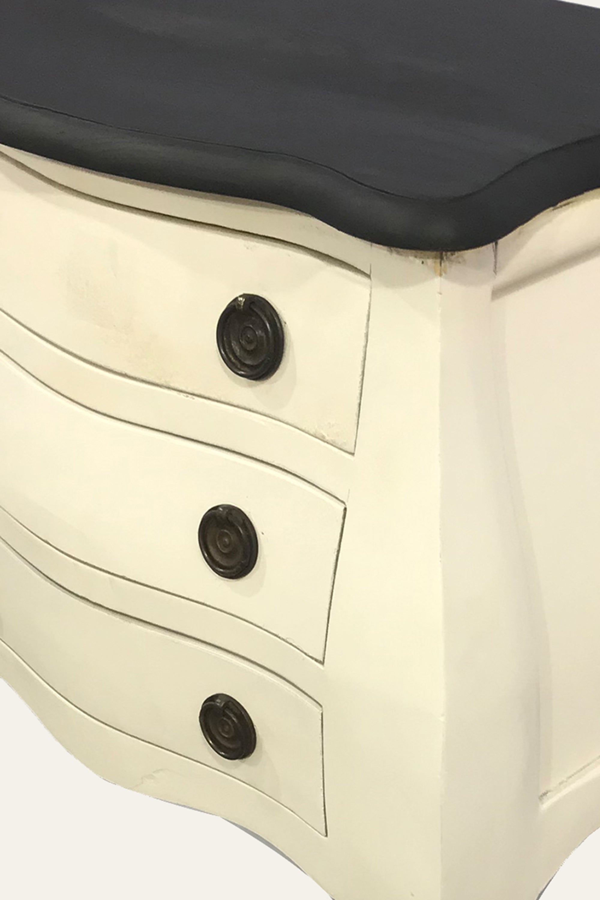 Dual Toned Bombe Style Bedside Table with Black Top