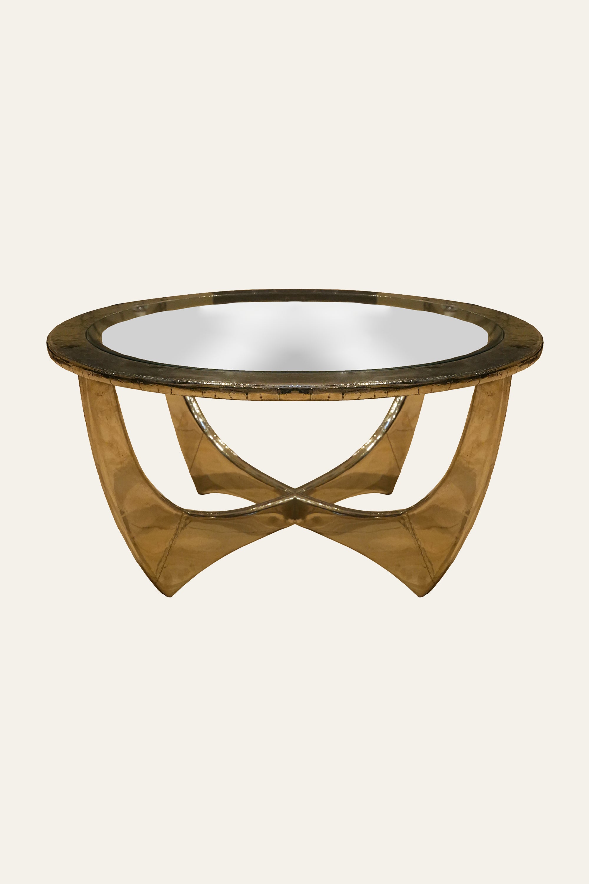 Modern Minimal White Metal Coffee Table with Curved Base