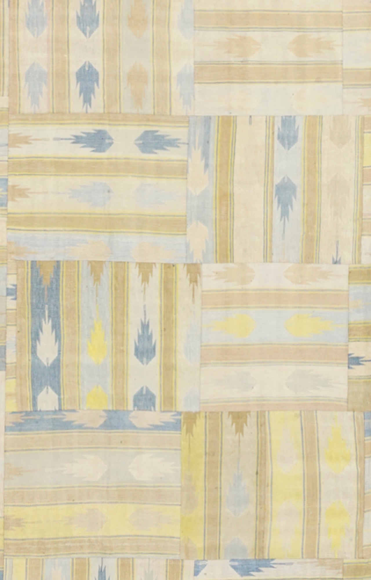 6 x 8.10 Ft Modern Geometric Patchwork Cotton Rug in Browns, Beige and blue