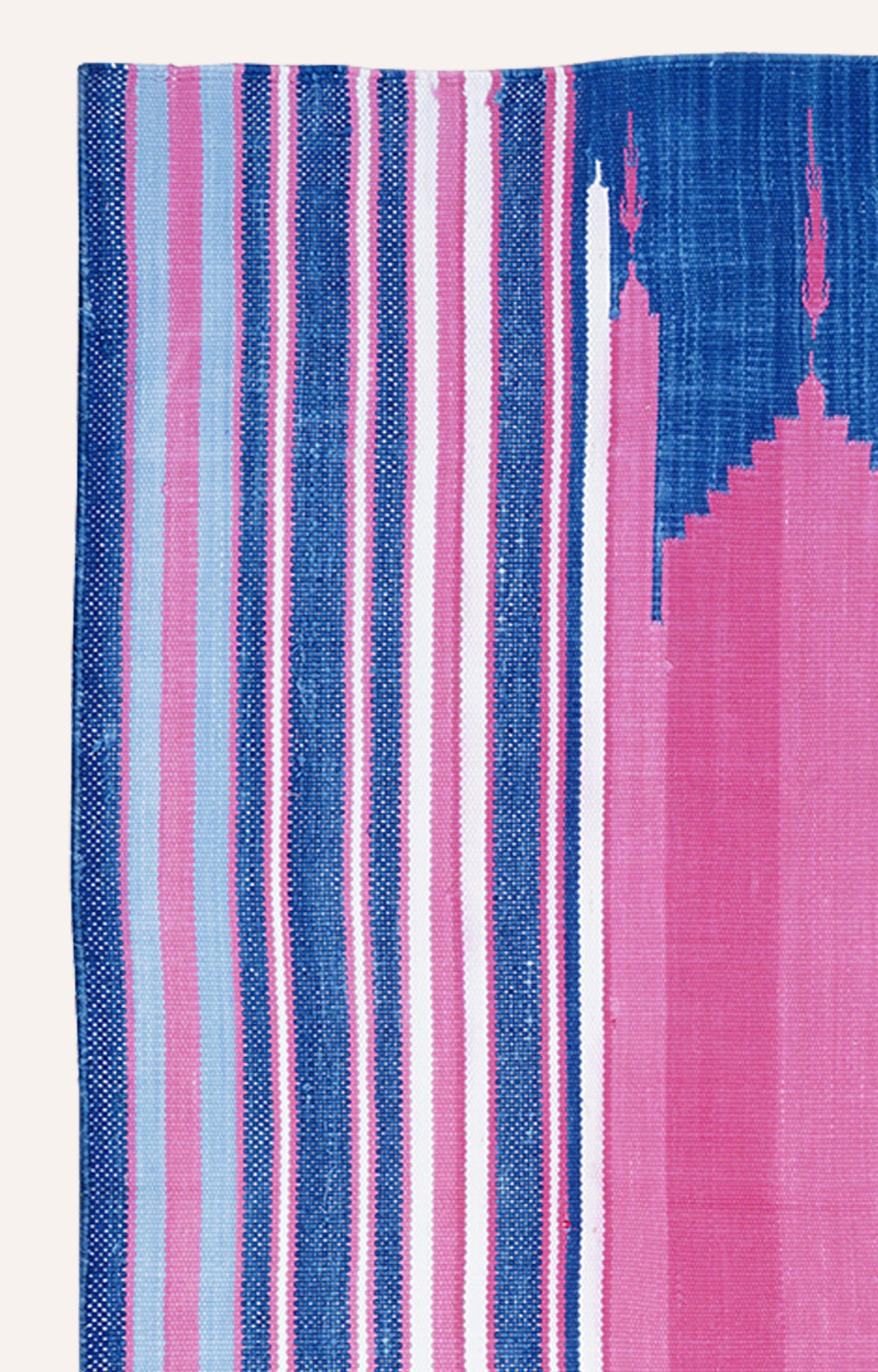 41 x 26 Inches Handwoven Cotton Prayer Rug (Blue And Pink)