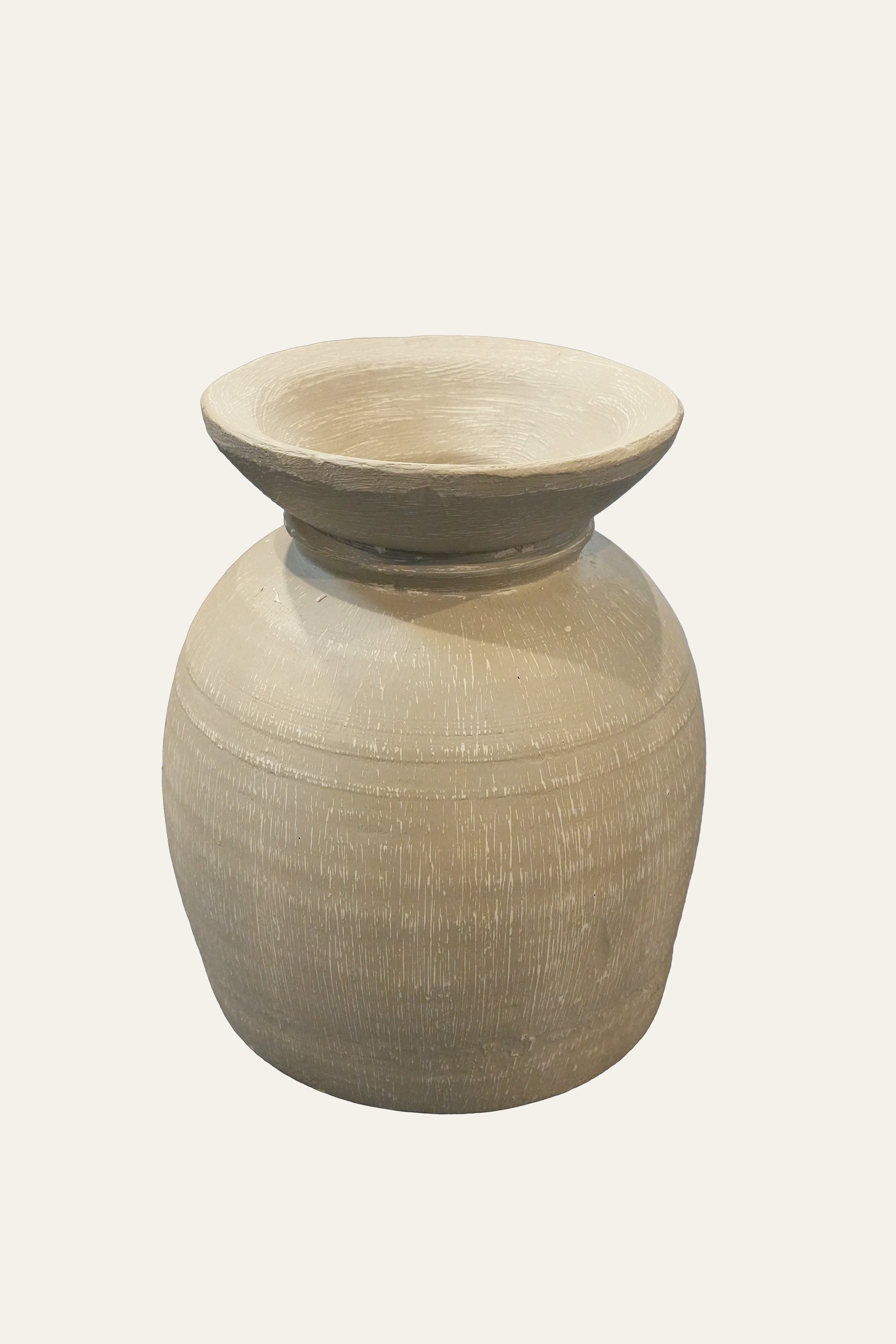 Light Brown Wooden Pot with Flared Rim