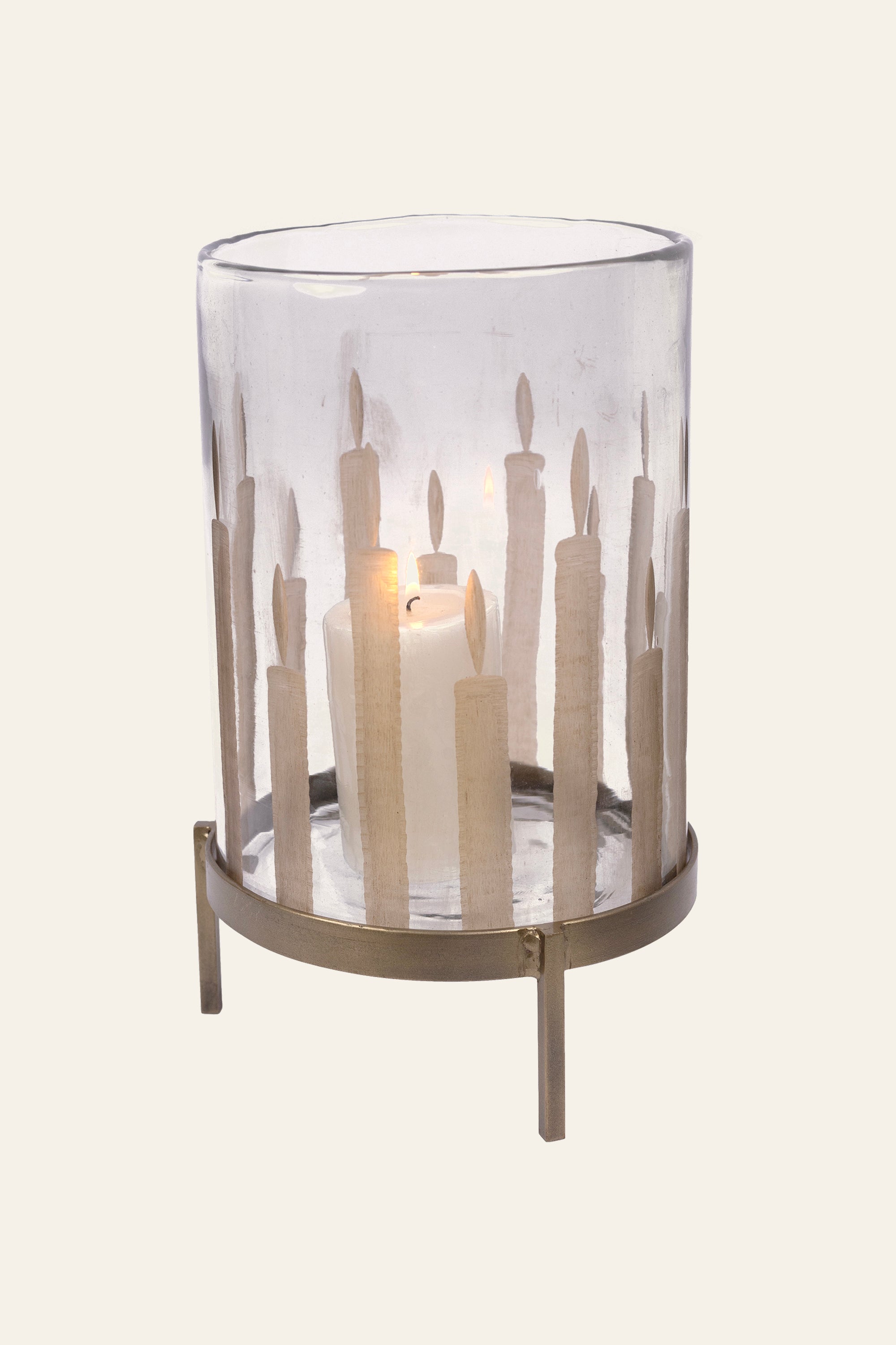 Tall Candle Motif Glass Hurricane Candle Holder