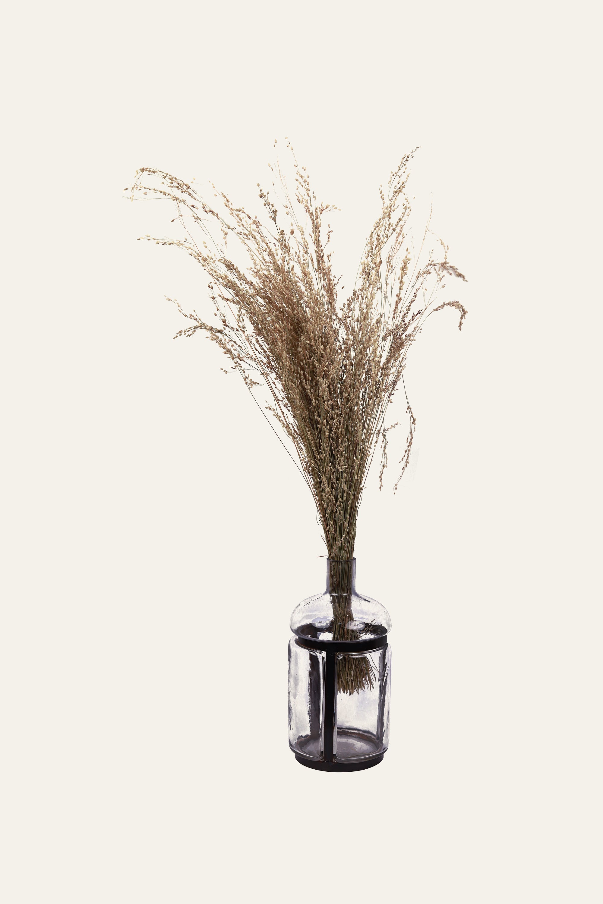 Smoked Glass Bottle Vase in Metal Cage - Wide