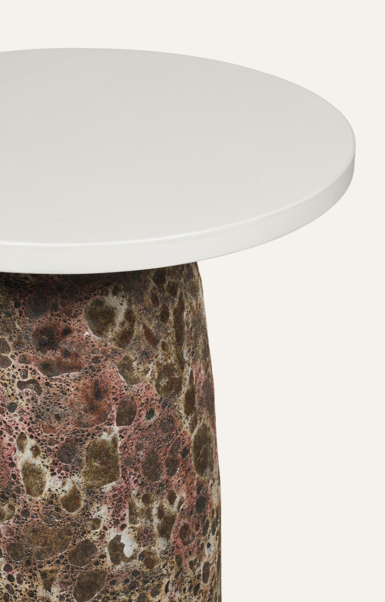 White Top Pedestal Accent Table with Textured Base