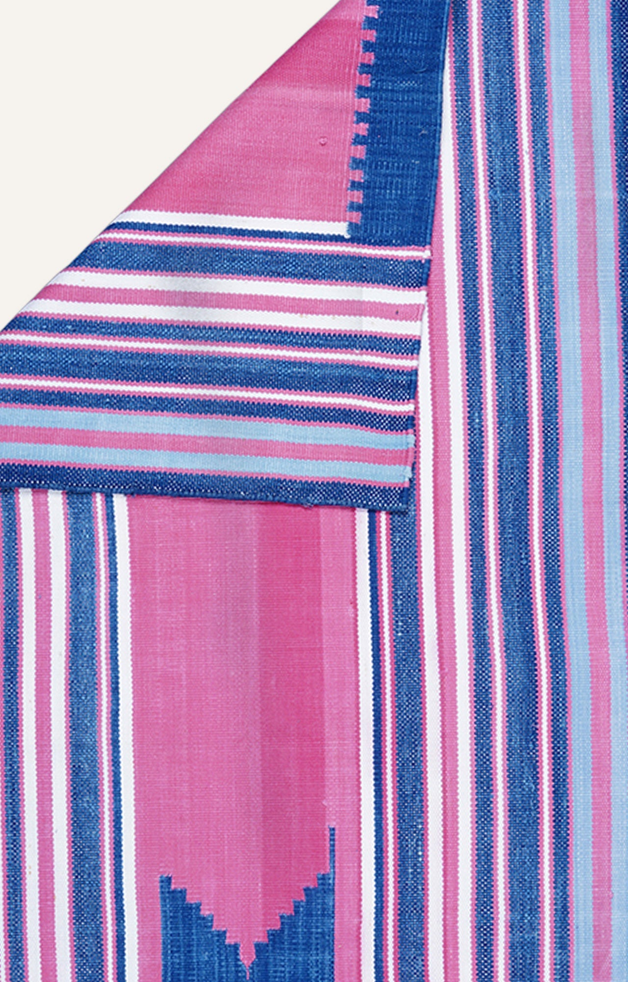 Handwoven Pink & Blue Striped Geometric Rug