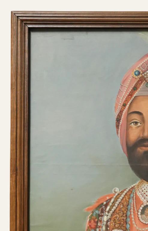 Rajput Maharaja in Jeweled Pink Turban Portrait