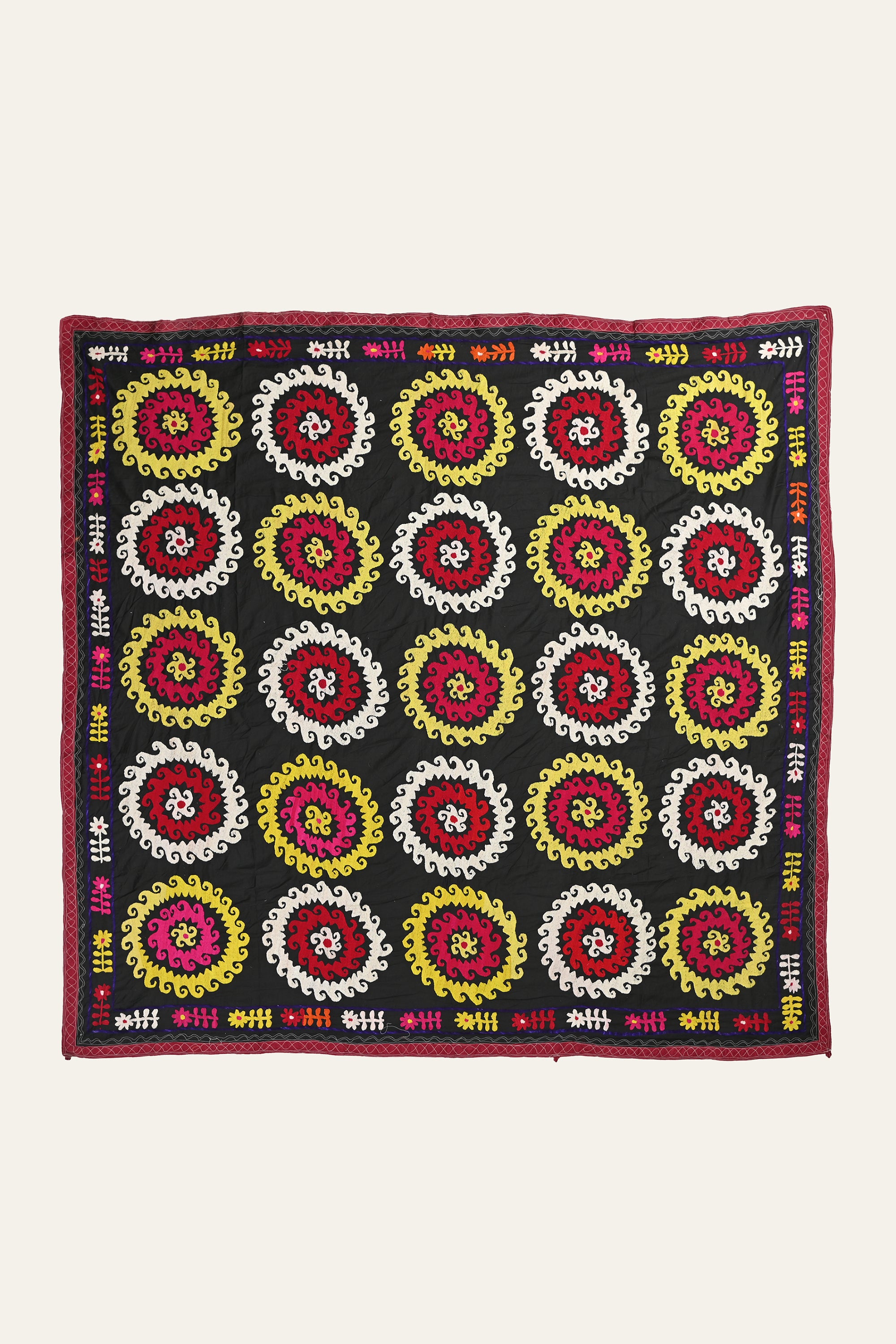 Black Spiral Suzani Tapestry Wall Art Hanging