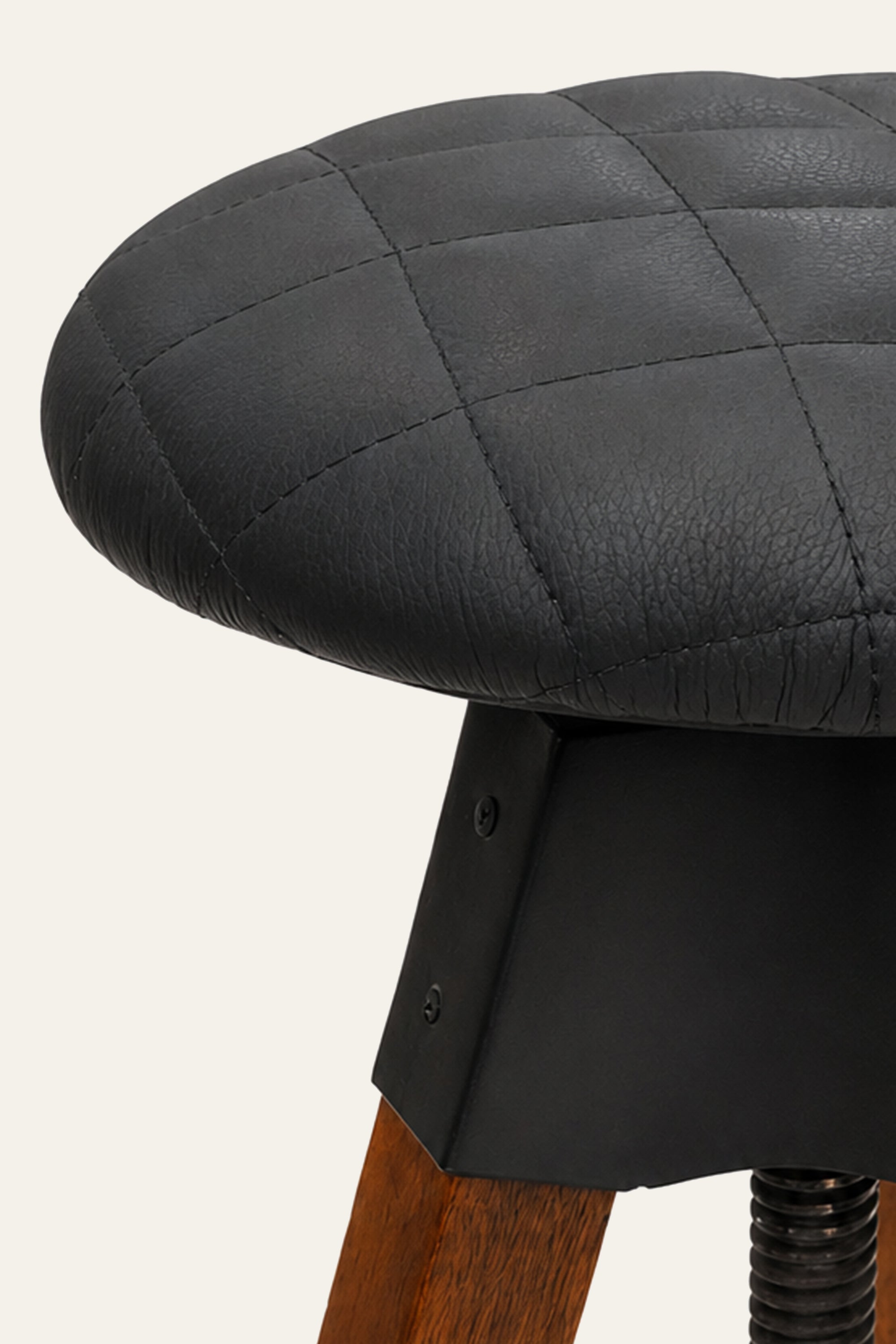 Modern Wooden Bar Stool with Grey Upholstered Seat