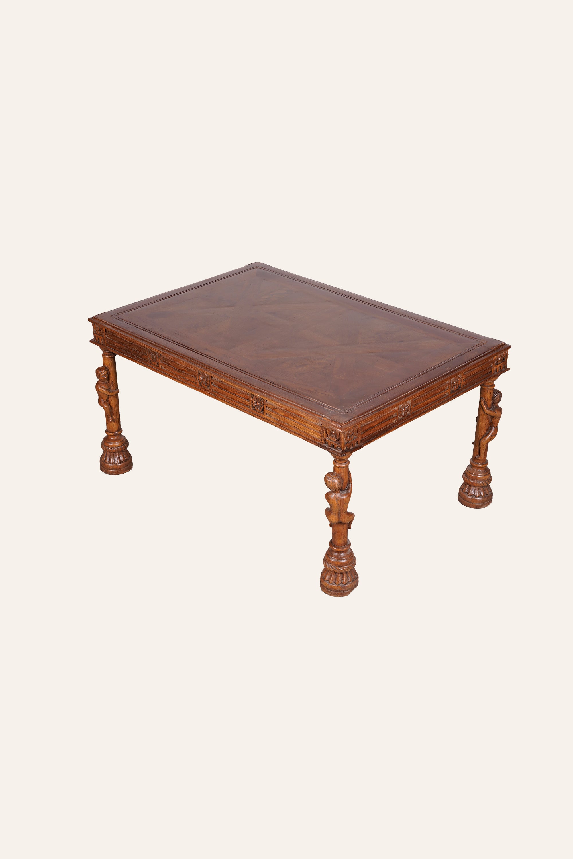 Indian Heritage Style Figural Leg Carved Coffee Table