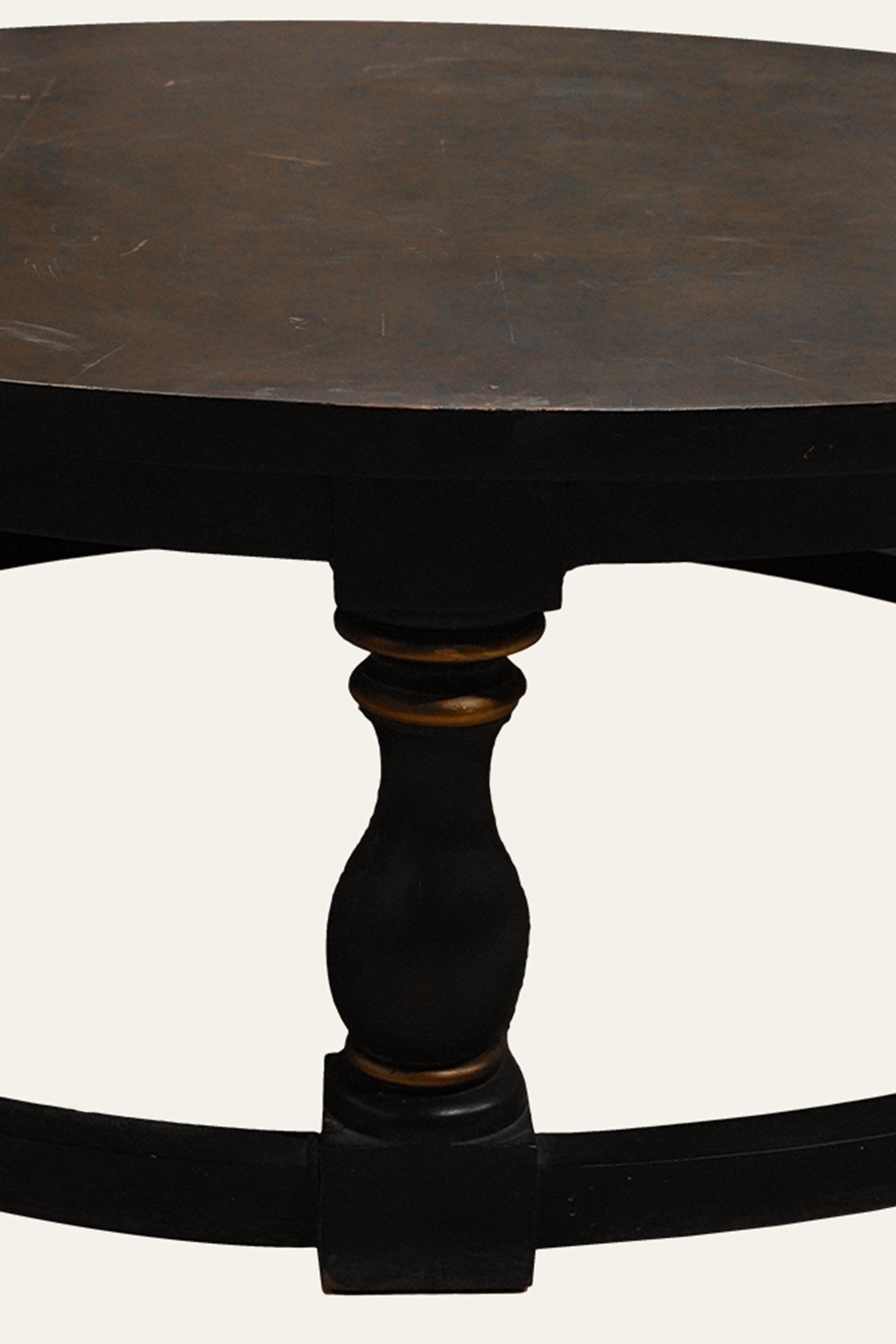Round Black Wooden Coffee Table with Pedestal Ring Base