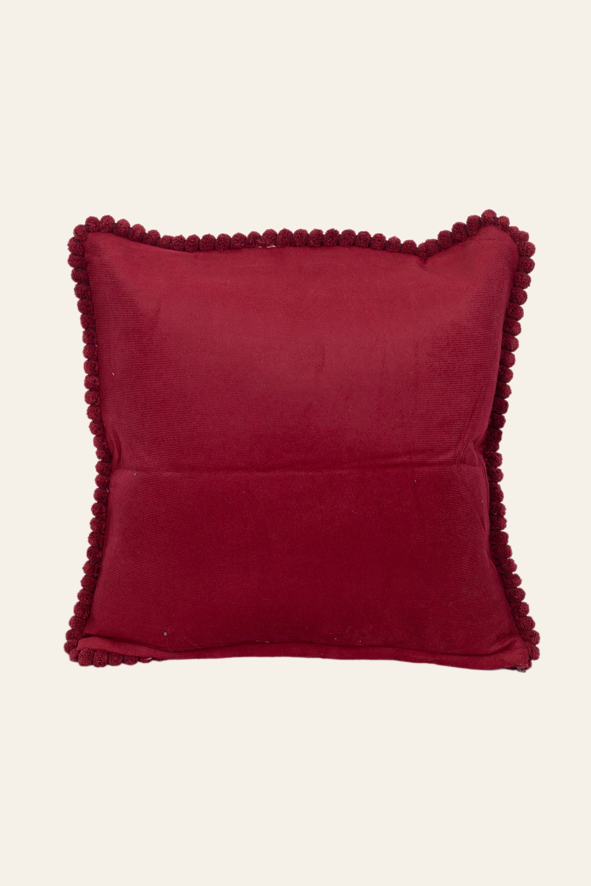 Dark Red Floral Embroidered Velvet Cushion