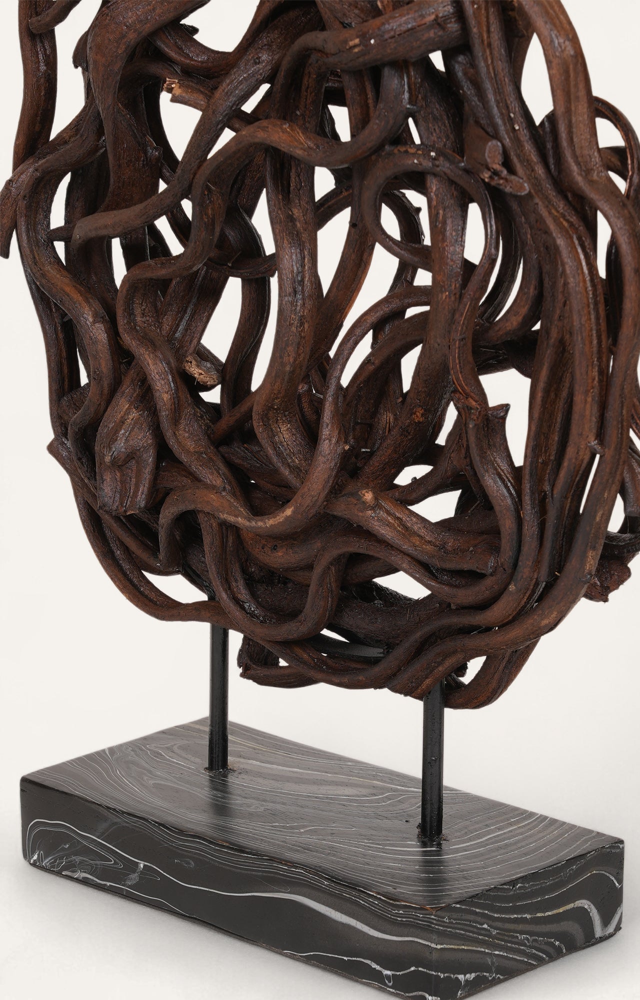 Abstract Wooden Sculpture on Metal Stand