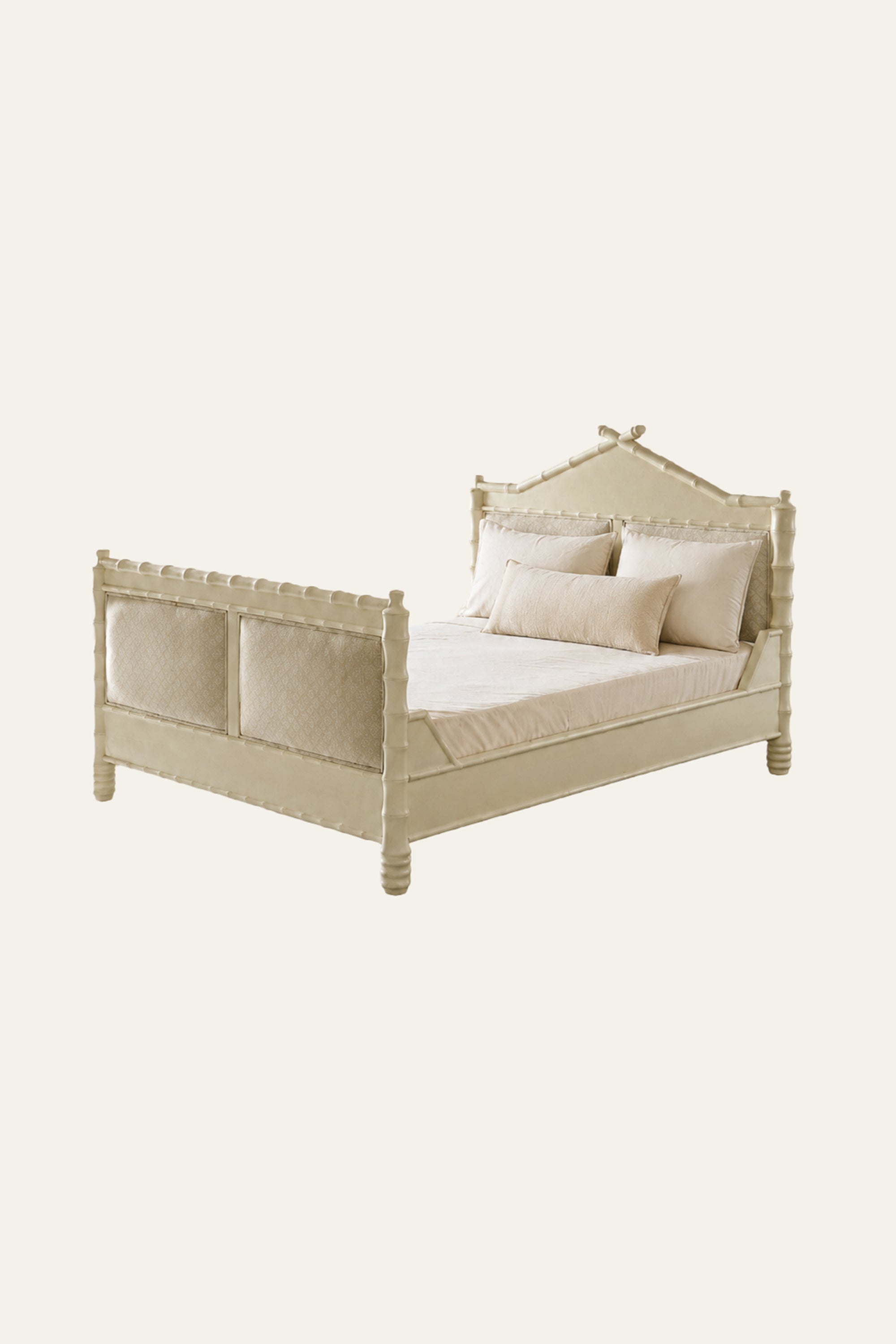 19th-Century Style Bamboo Upholstered Bed