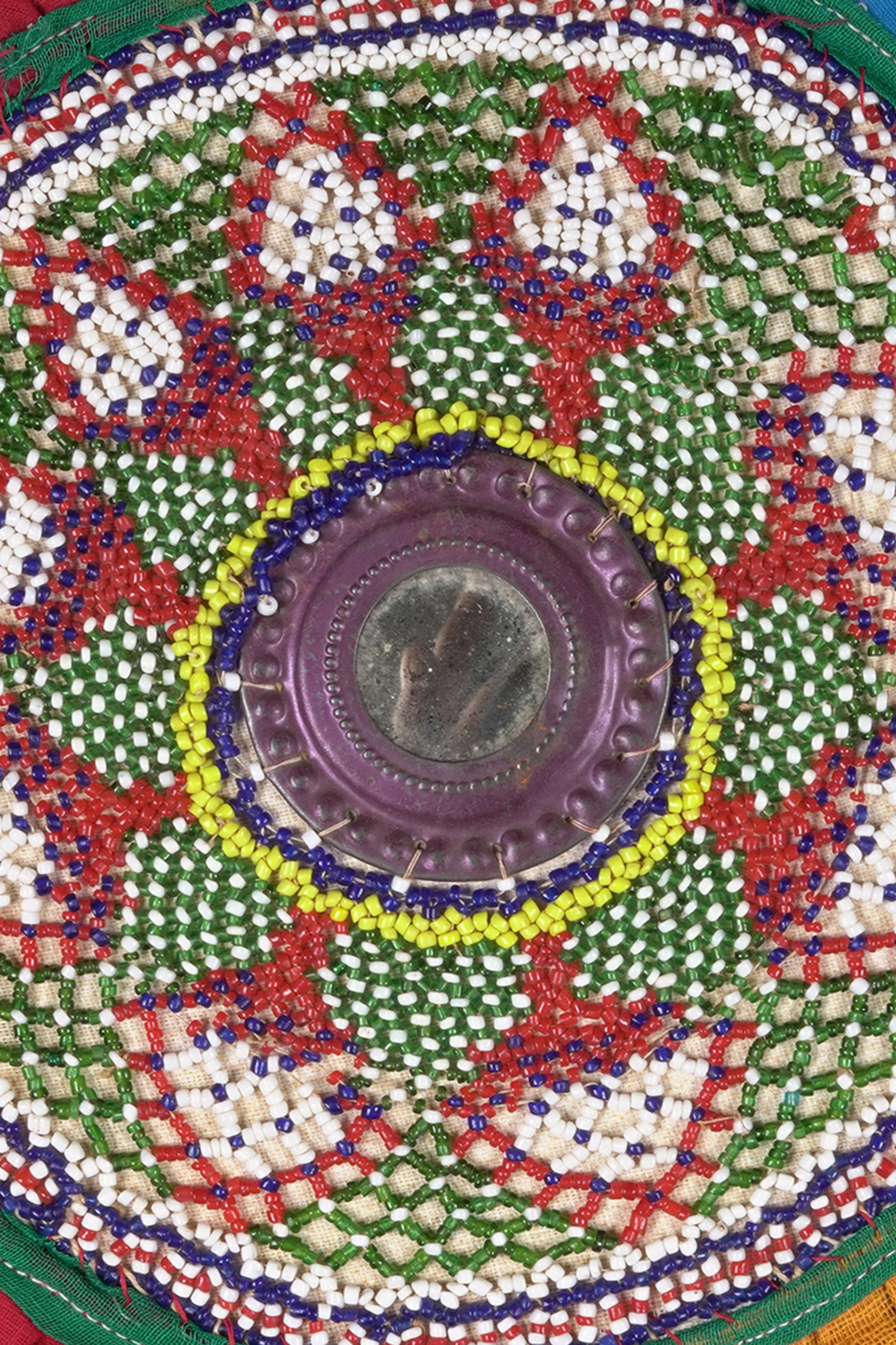 Lotus Motif Round Beaded Textile Wall Hanging