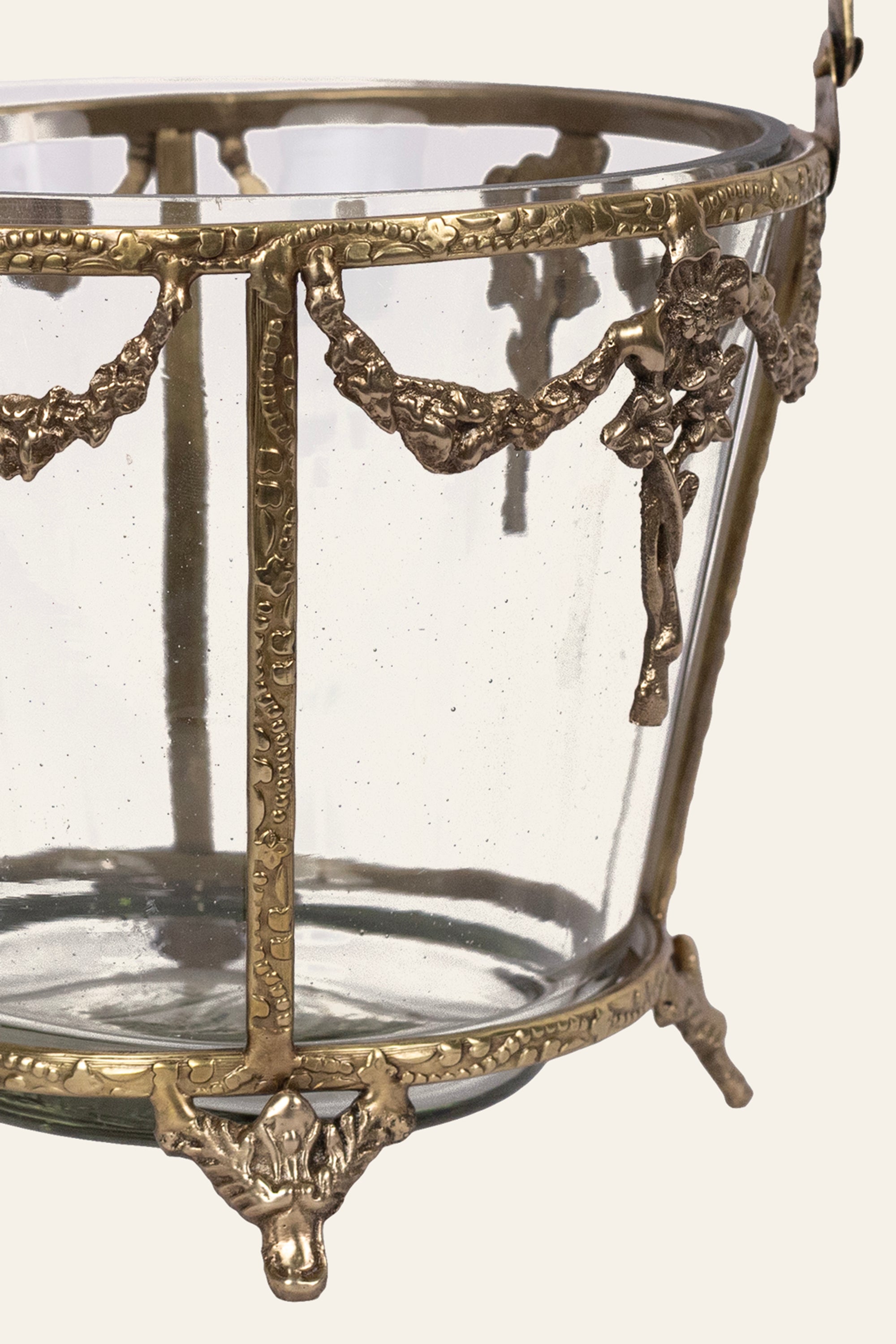 Transparent Glass Ice Bucket with Ornate Brass Frame