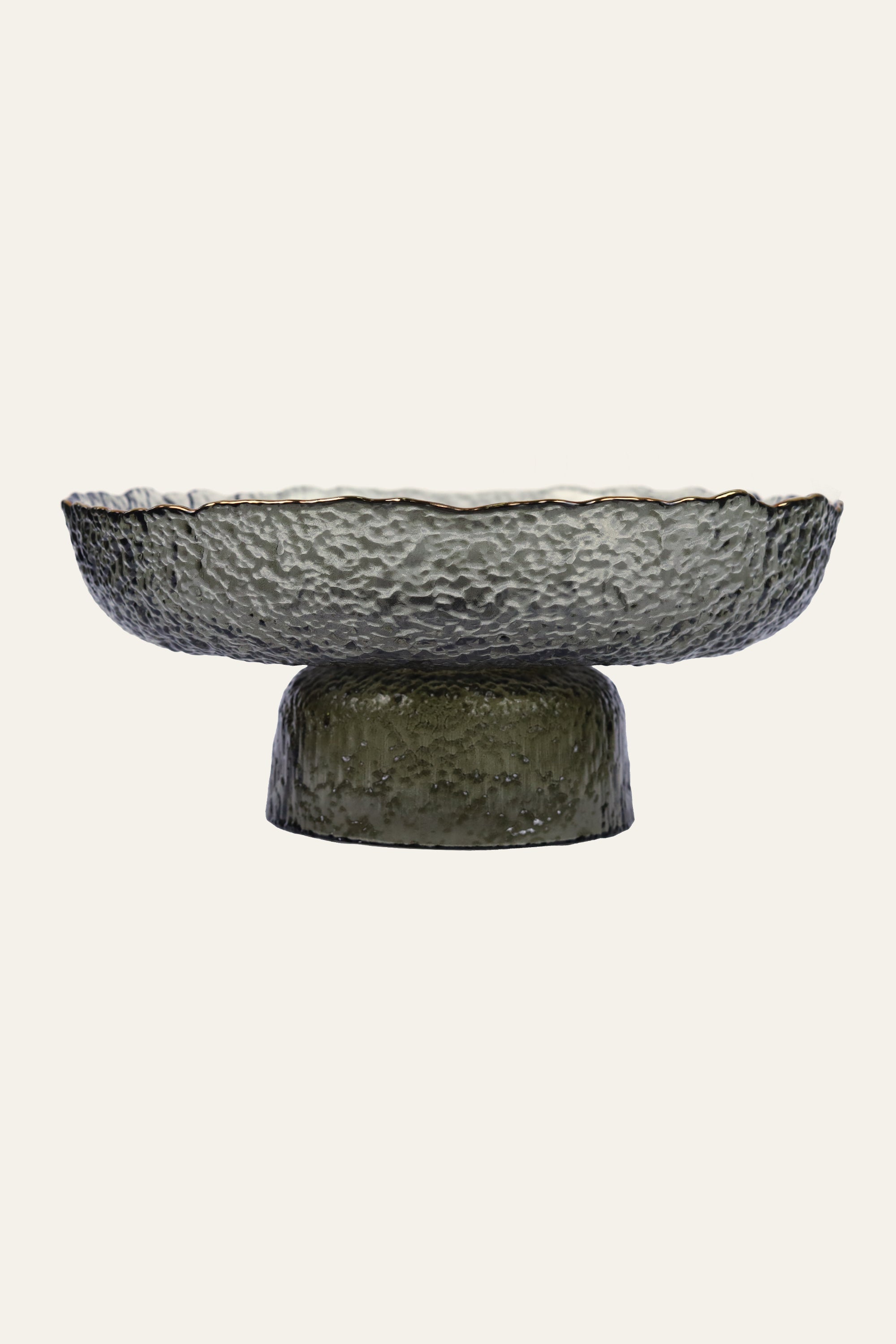Hammered Grey Glass Footed Fruit Bowl