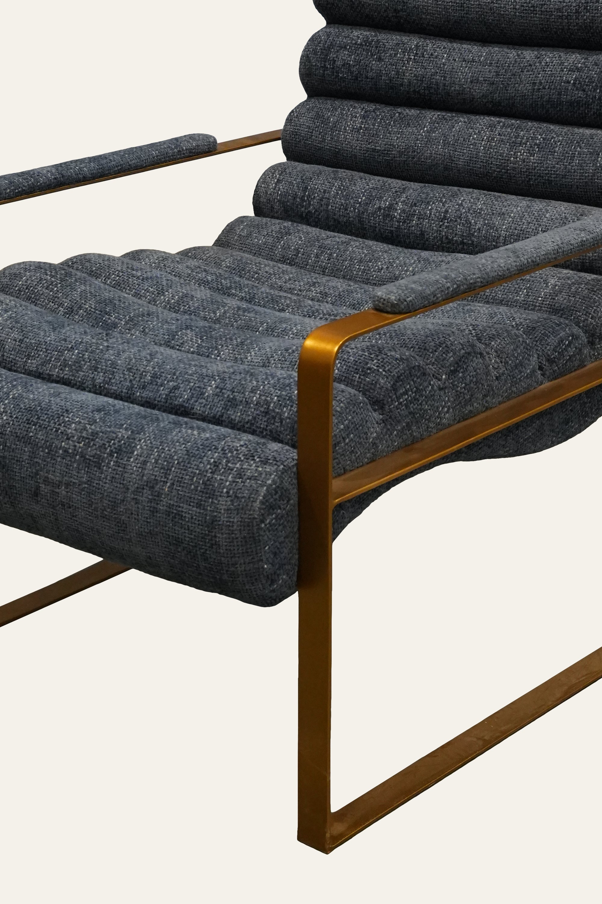 Blue Channel Tufted Lounge Armchair with Metal Frame