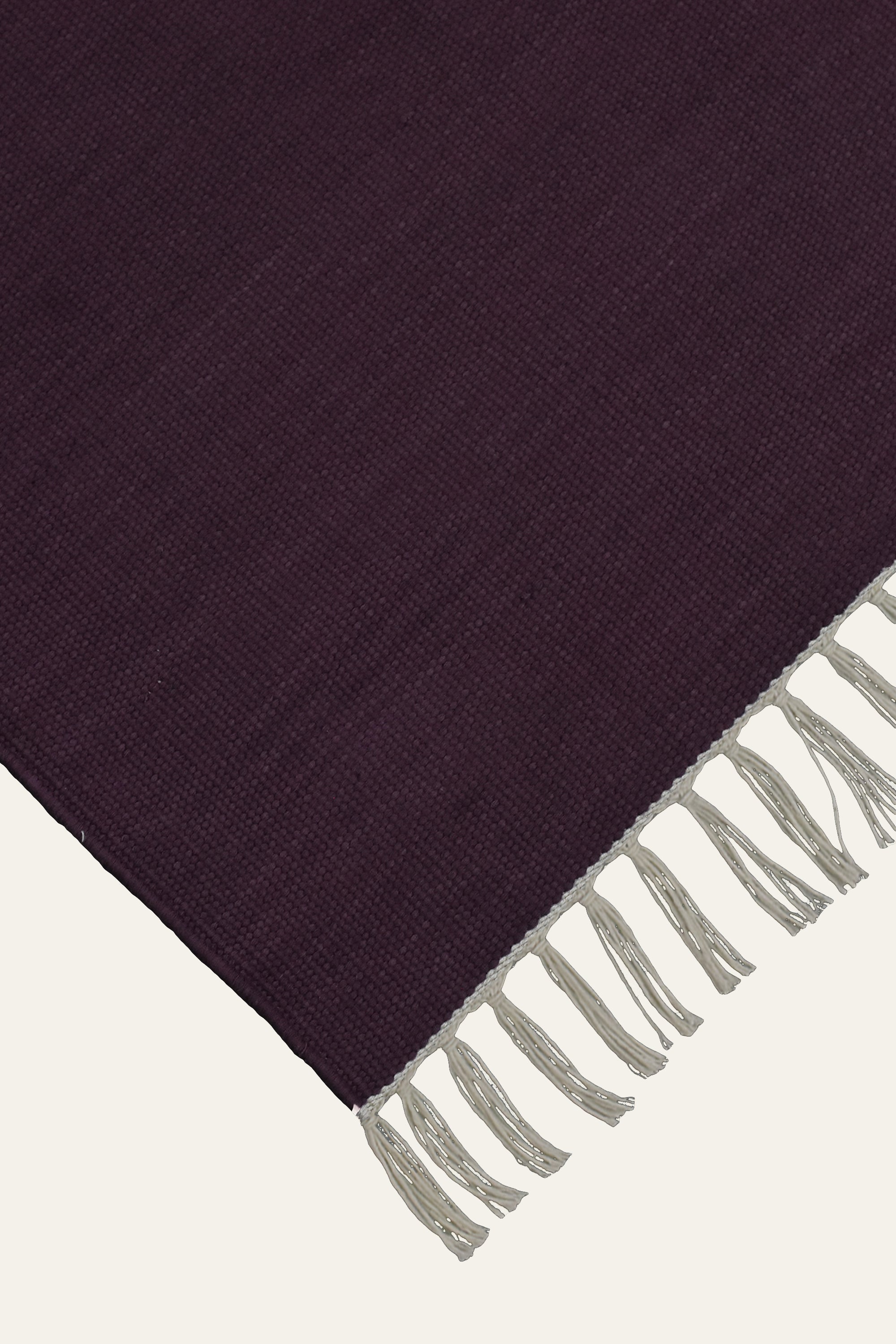 Plain Plum Washable Cotton Yoga Mat with White Fringe