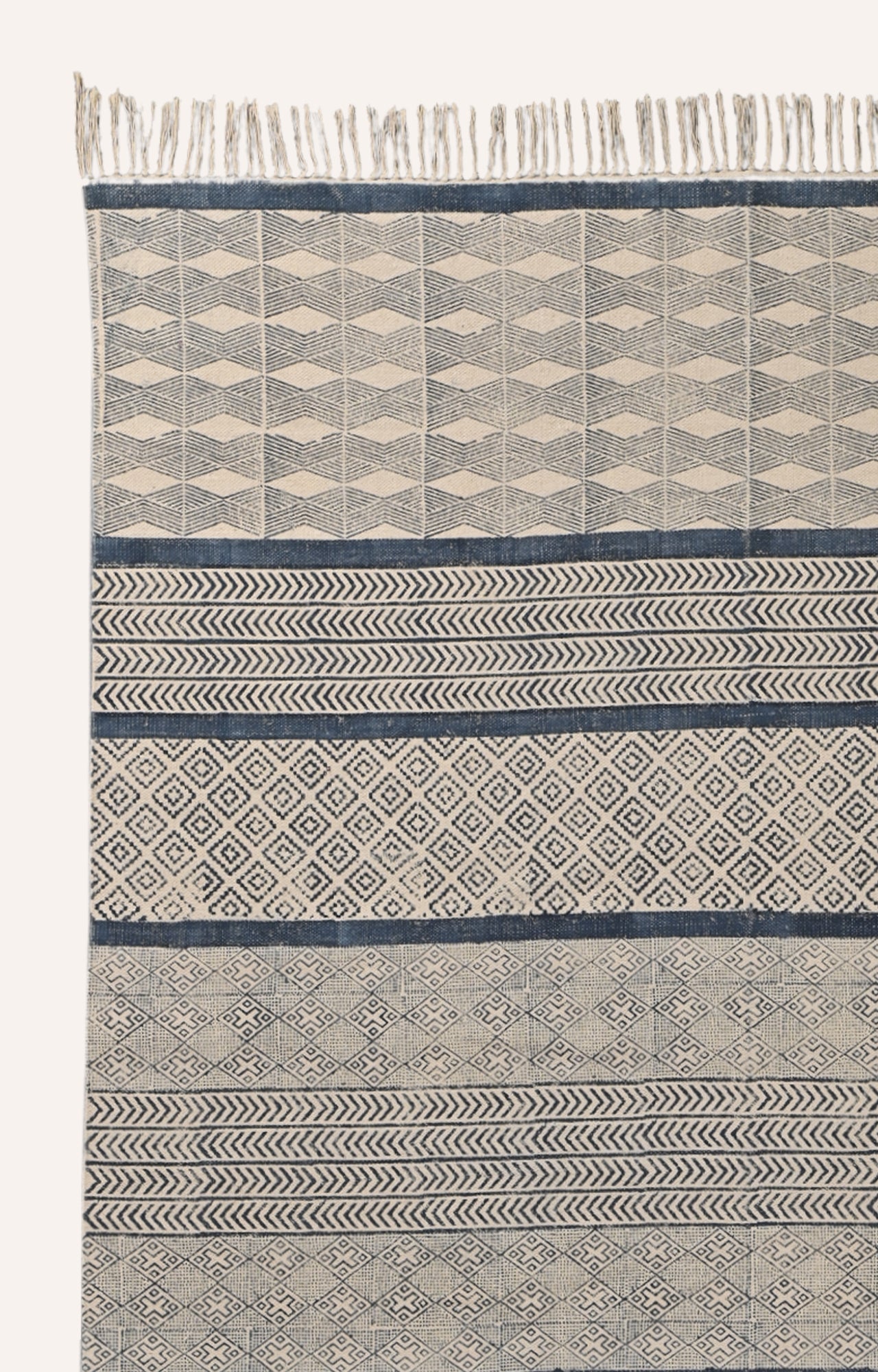 Blue and White Geometric Handwoven Kilim Rug