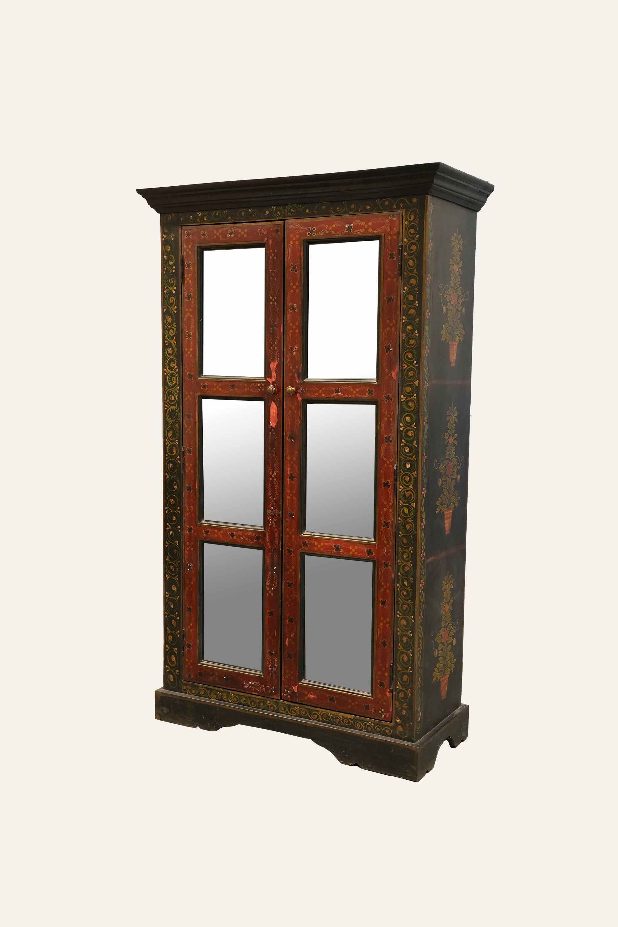 Rajasthani Style Traditional Wooden Wardrobe with Glass Panels