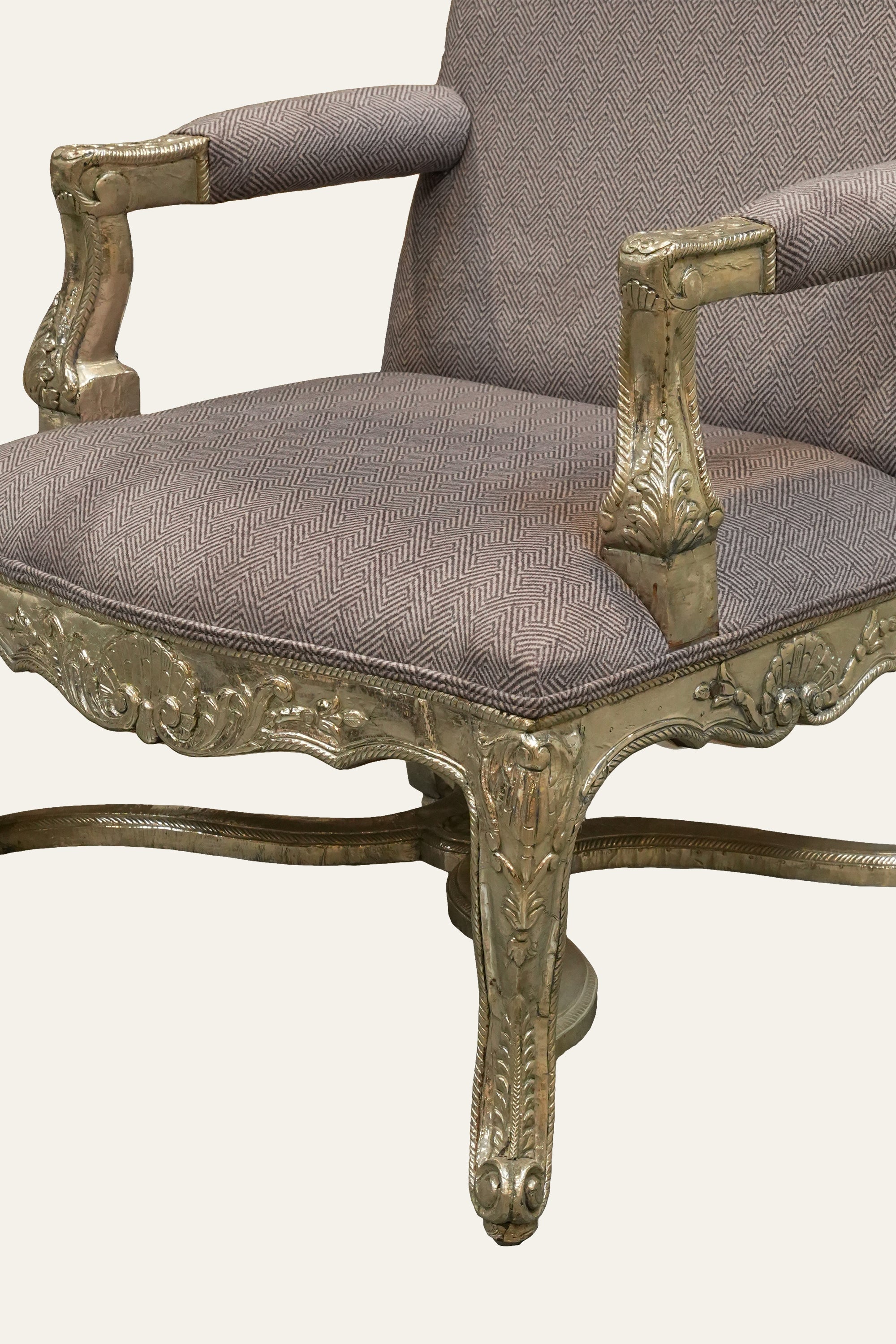 French Regence White Metal Upholstered Armchair