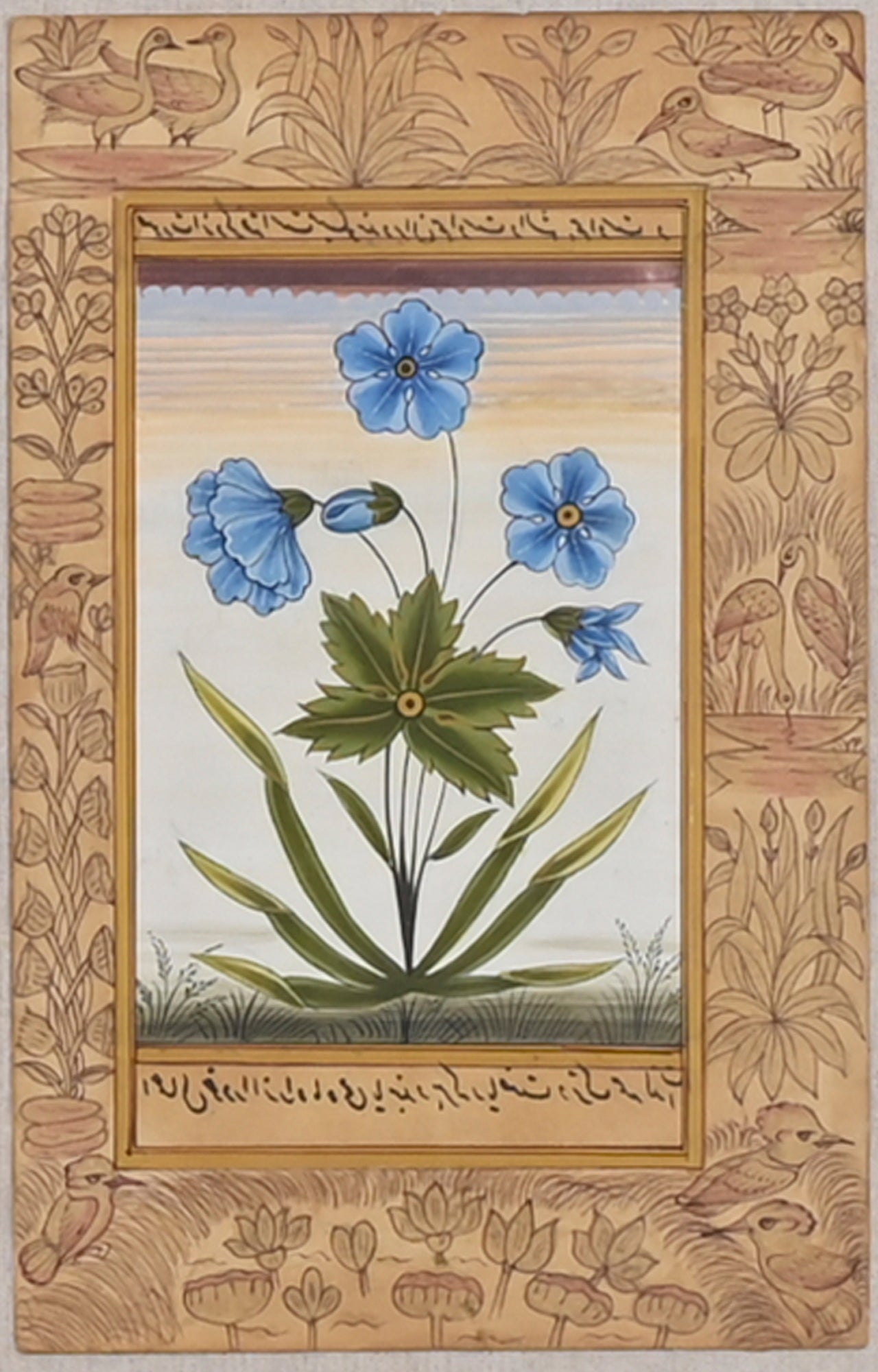 Indian Mughal Botanical Miniature Handmade Floral Watercolor Art Painting