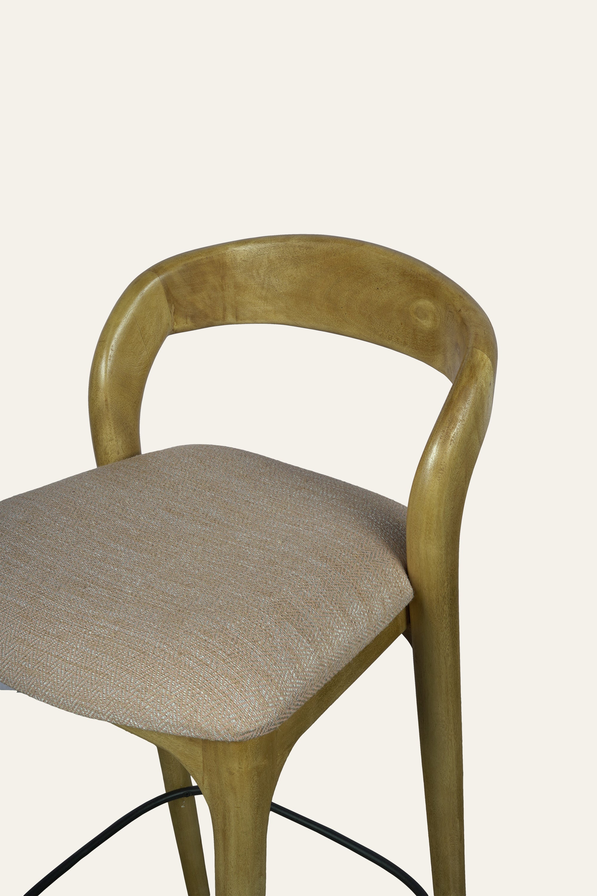 Curved Back Solid Wood Upholstered Bar Chair in Brown