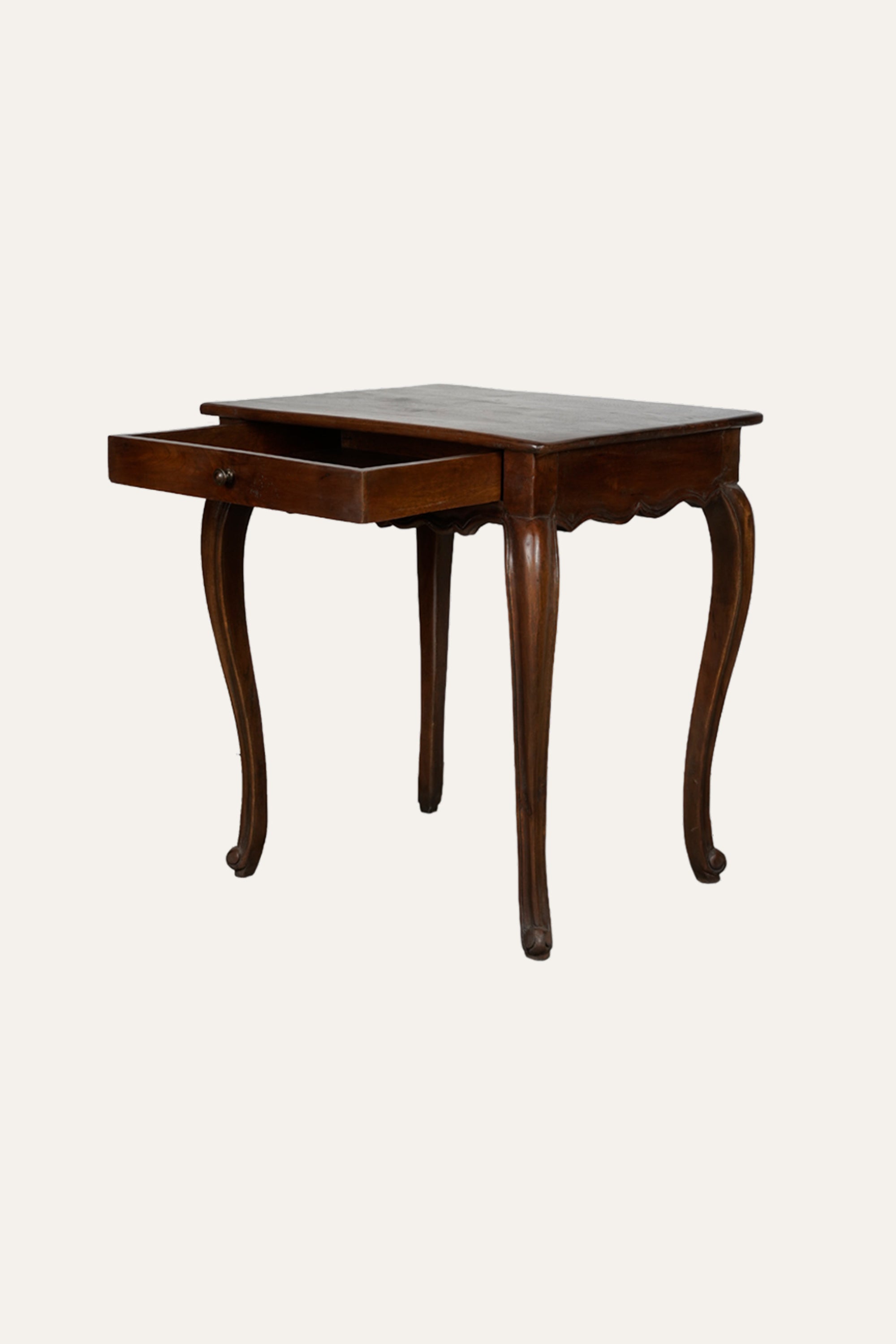 French Provincial Wooden Bedside Table with Curved Legs