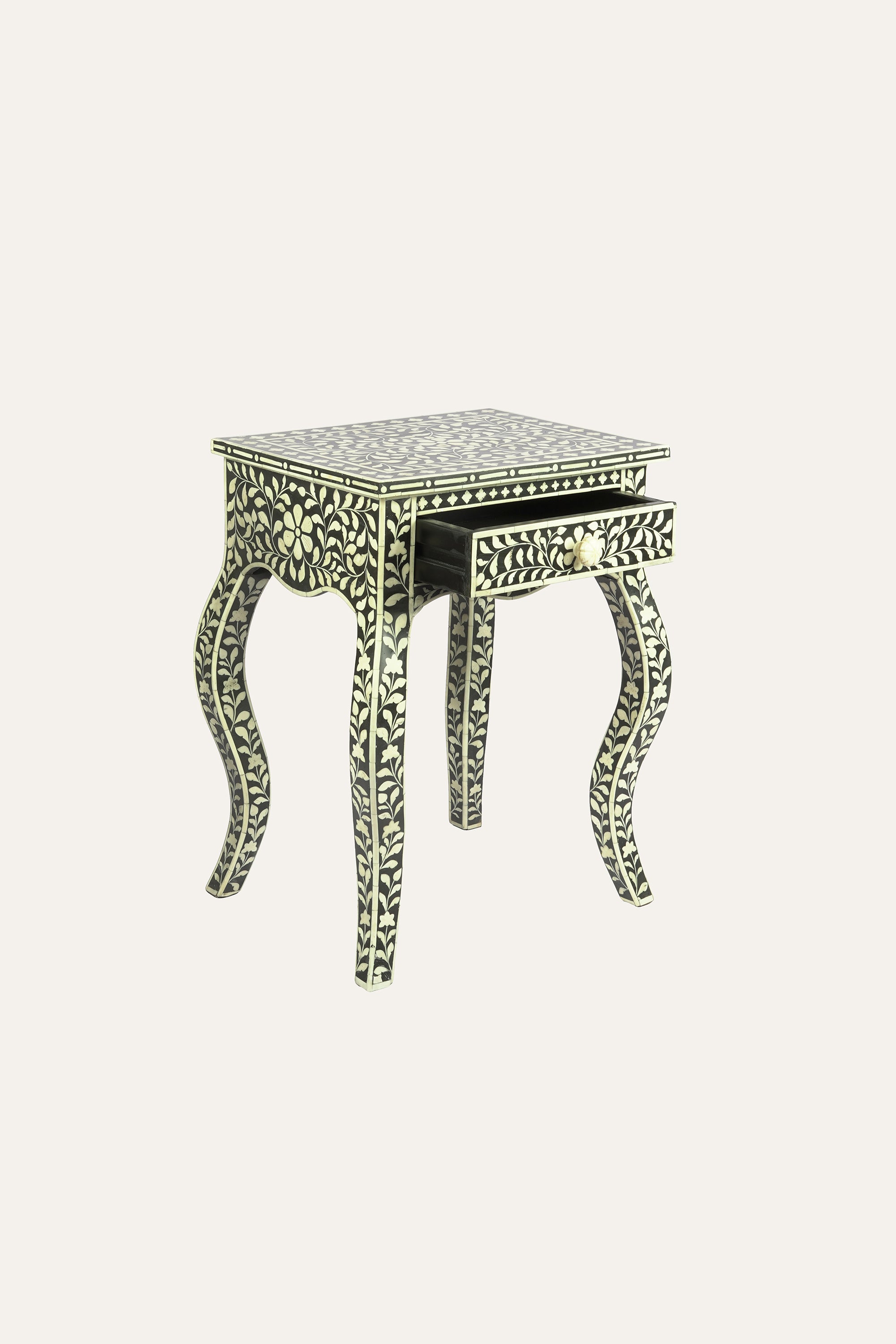 Bone Inlay Cabriole Leg Bedside Table