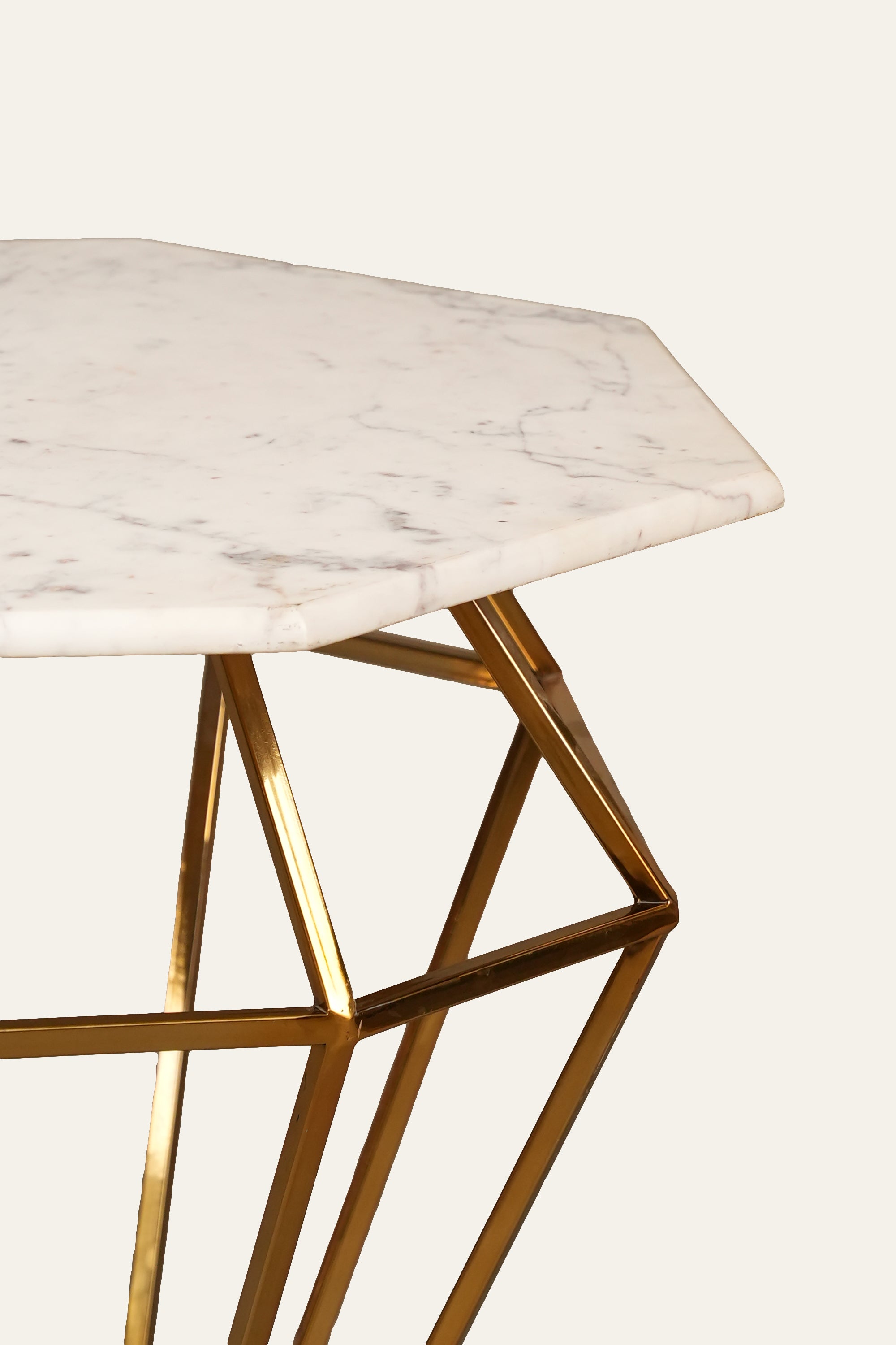 Hexagon Shaped Marble Coffee Table  with Geometric Gold Metal Base