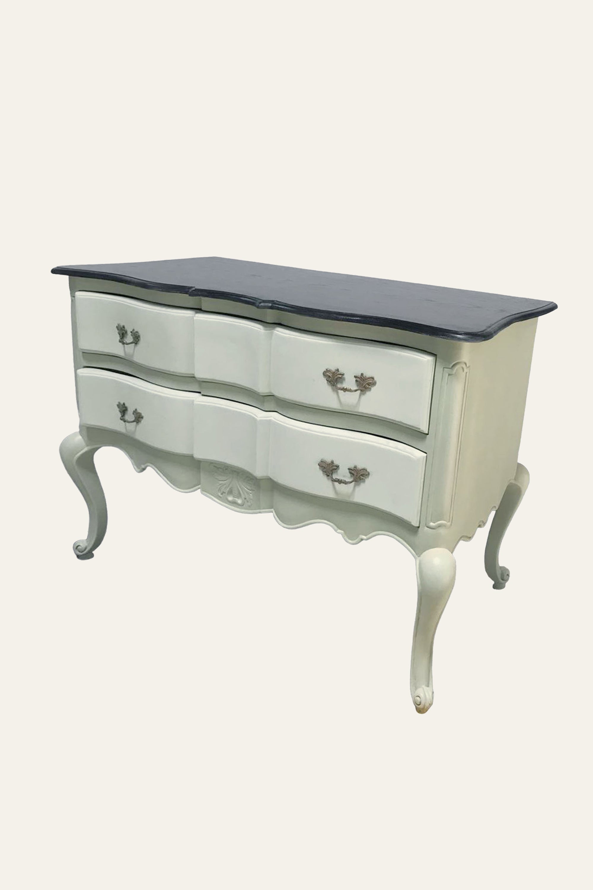 White French Provincial 2-Drawer Chest of Drawers with Black Top