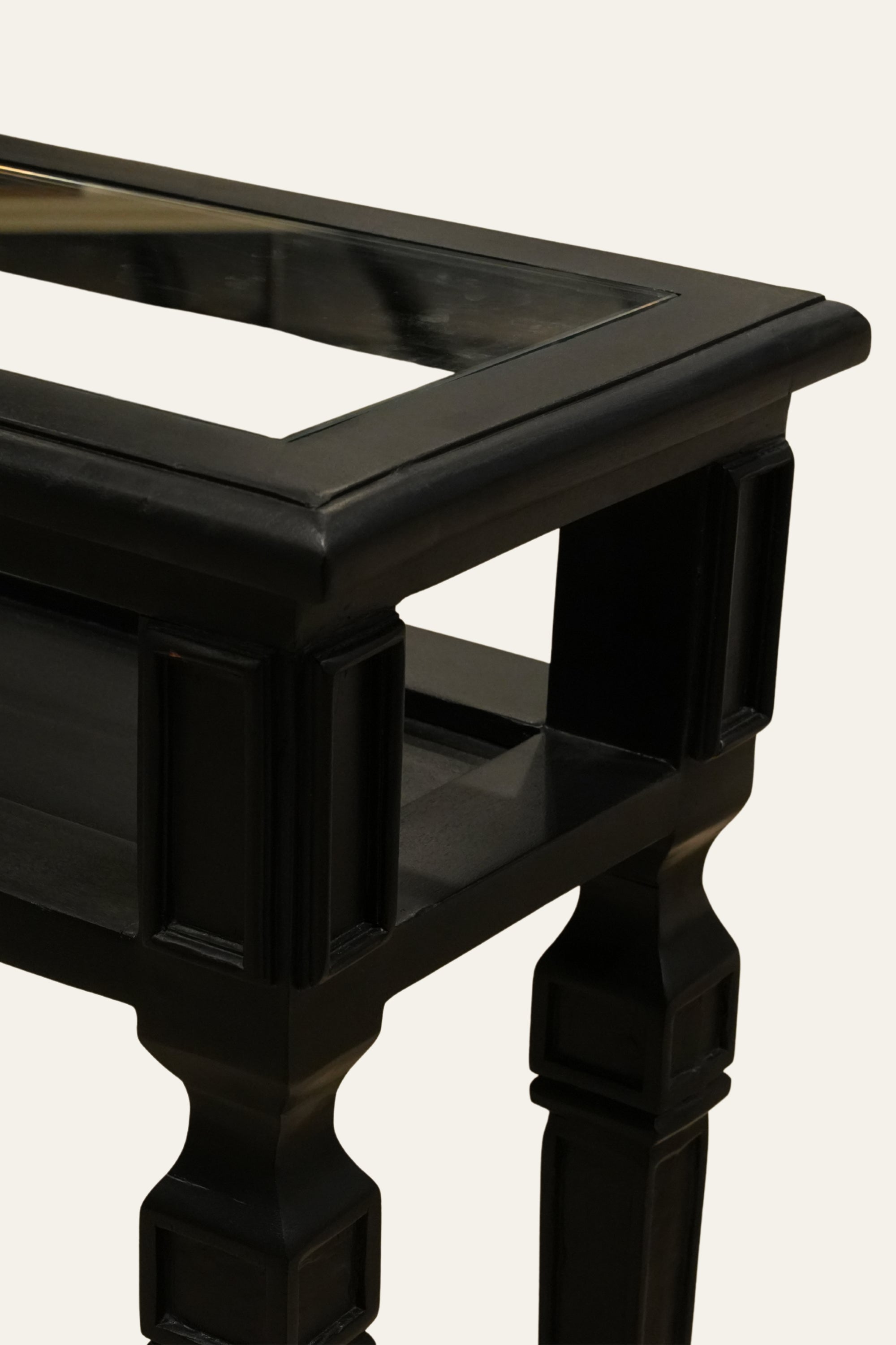 Black Two-Tier Console Table with Glass Top