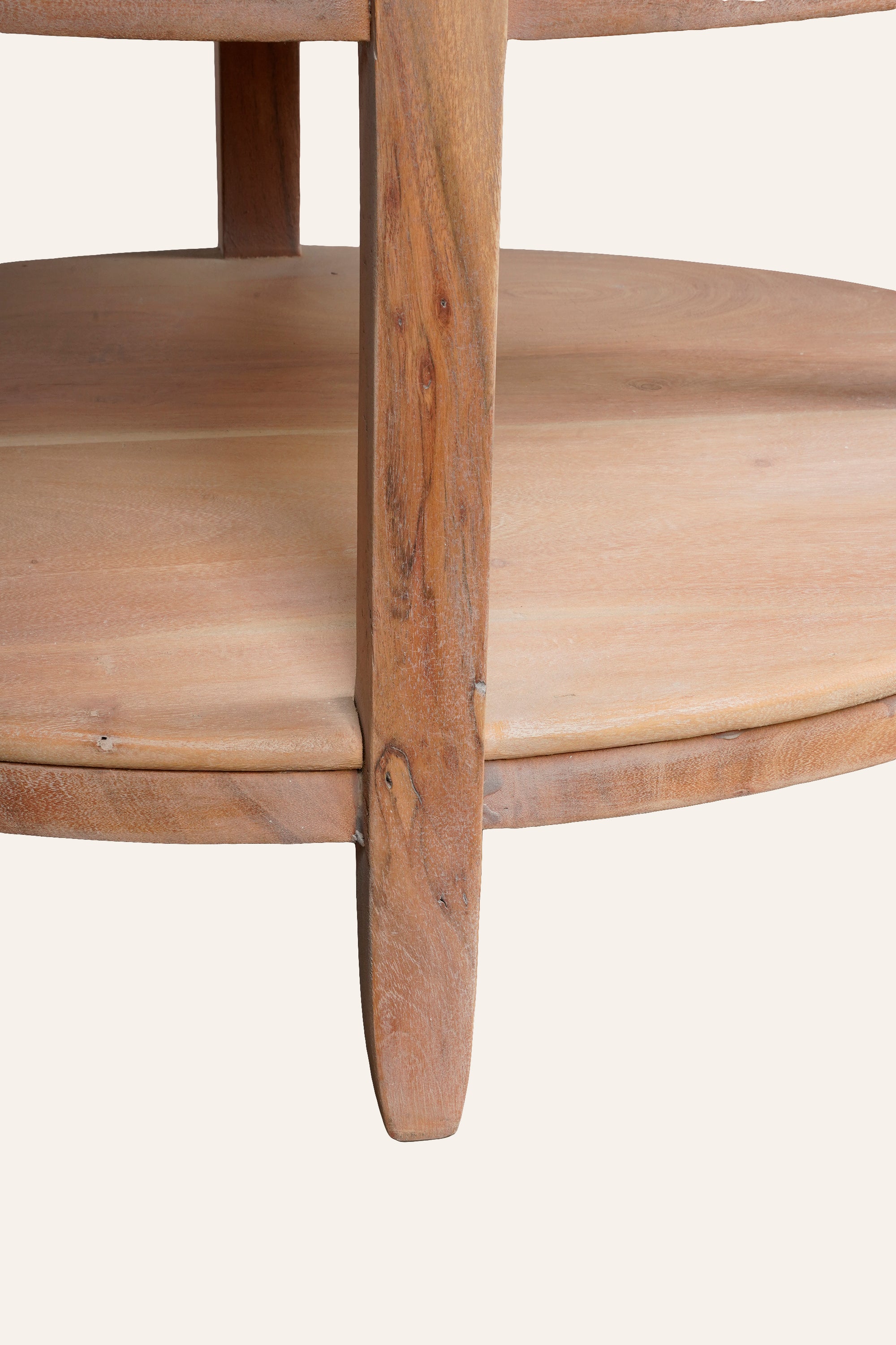 Round Two Tier Wooden Coffee Table with Open Shelf