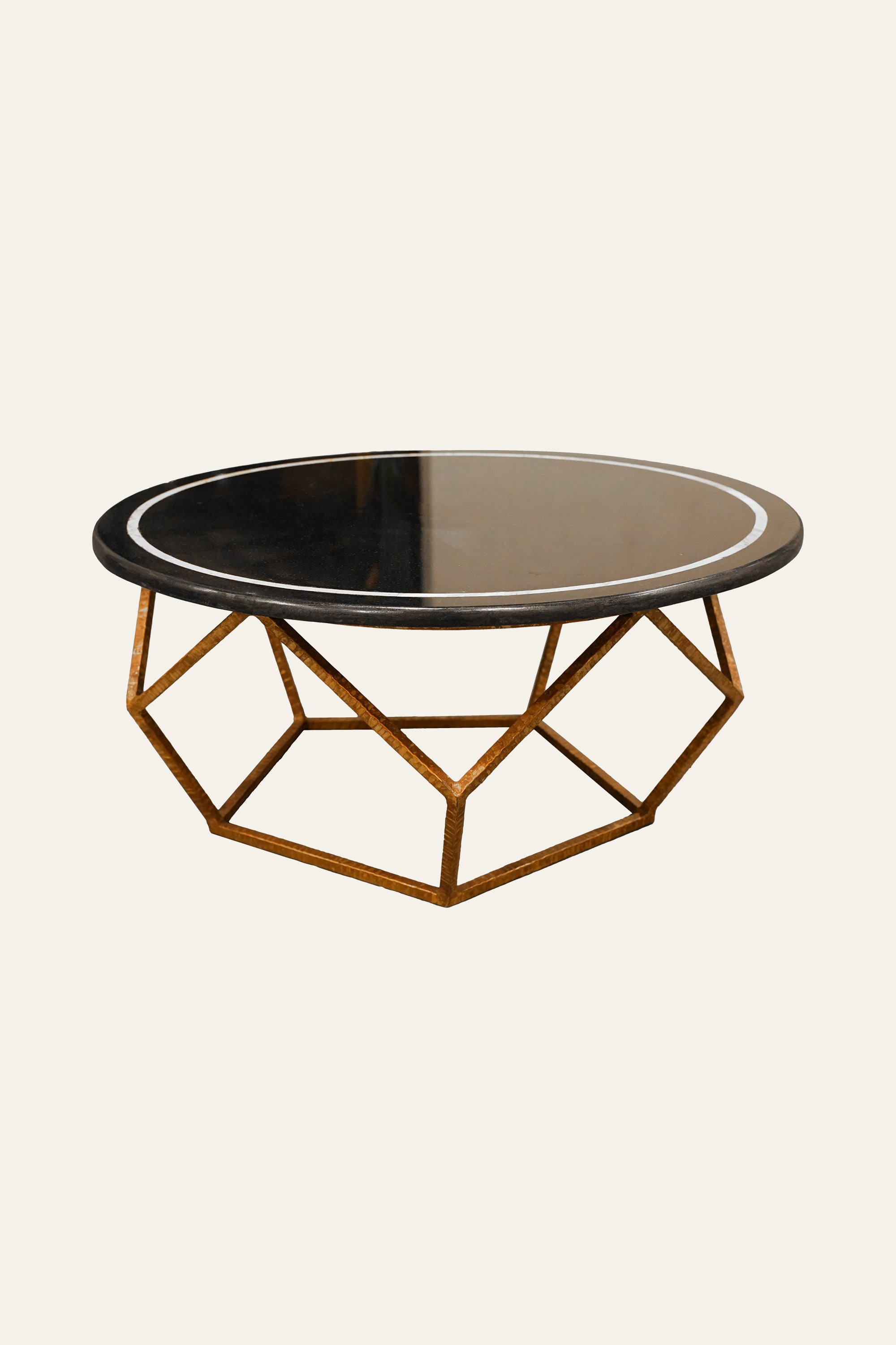 Black Marble Coffee Table with Metal Base for Living Room