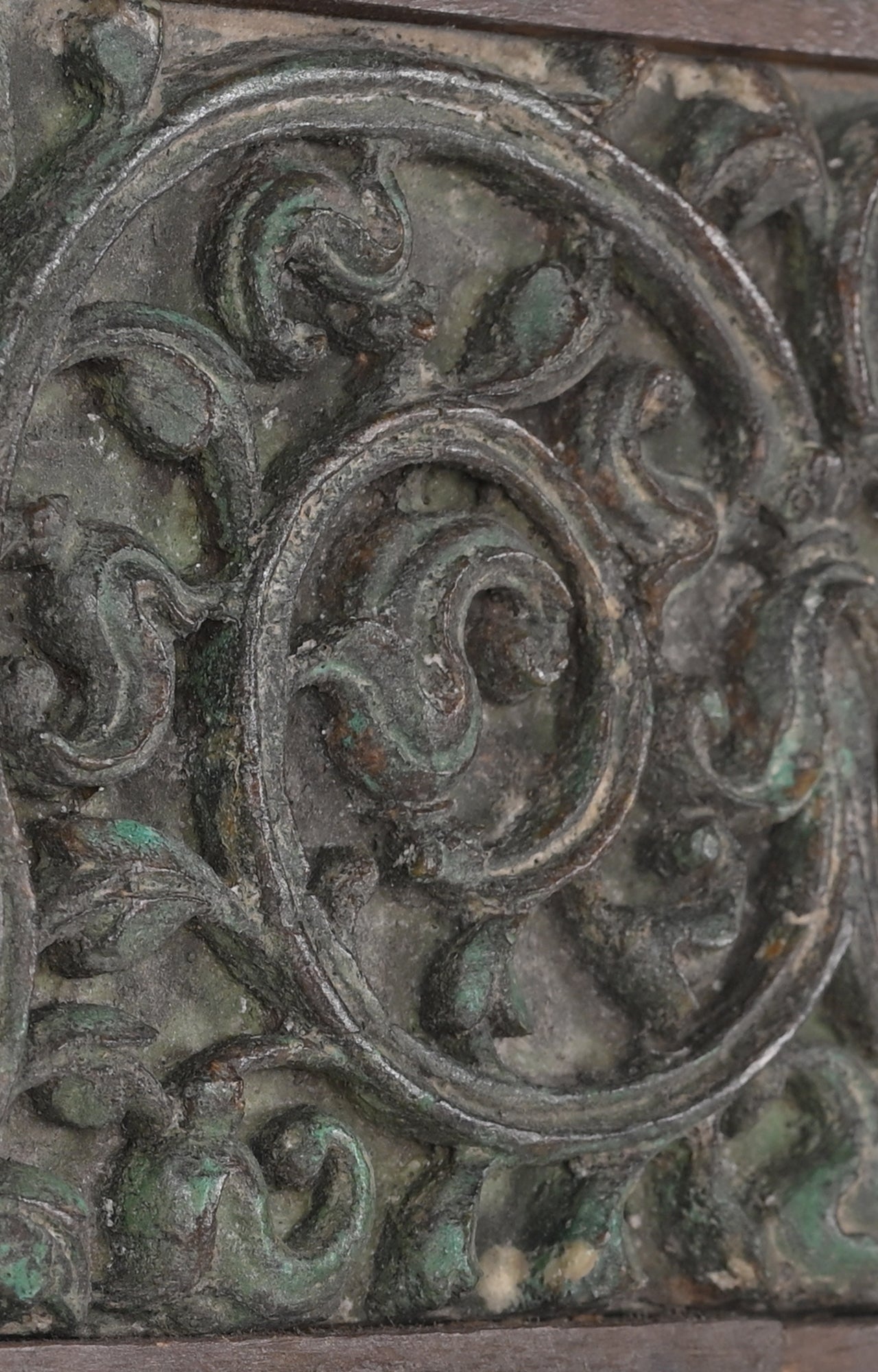 Verdigris Teak Panel with Folk Motifs