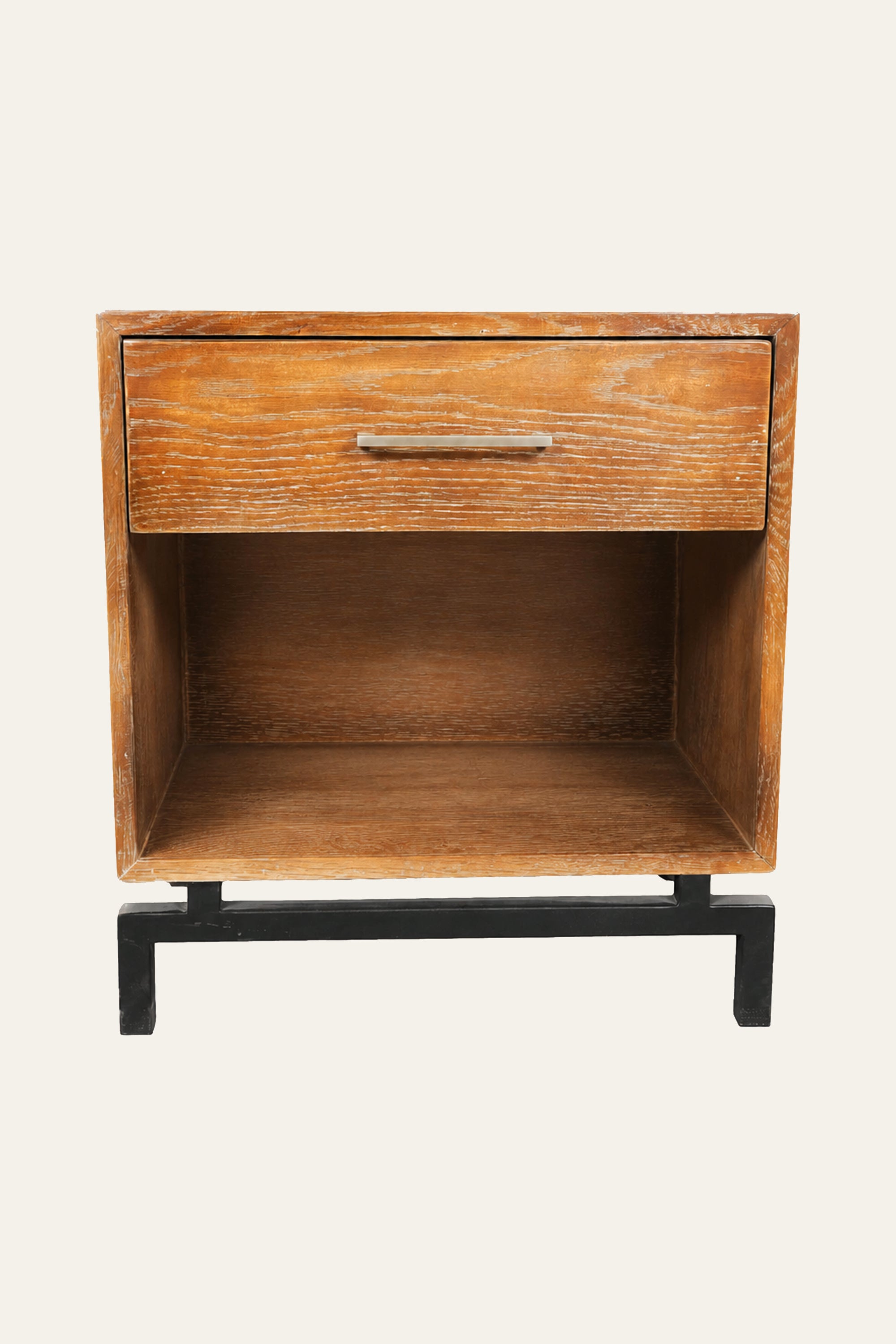 Mid-Century Modern Single Drawer Bedside Table with Open Cubby Shelf