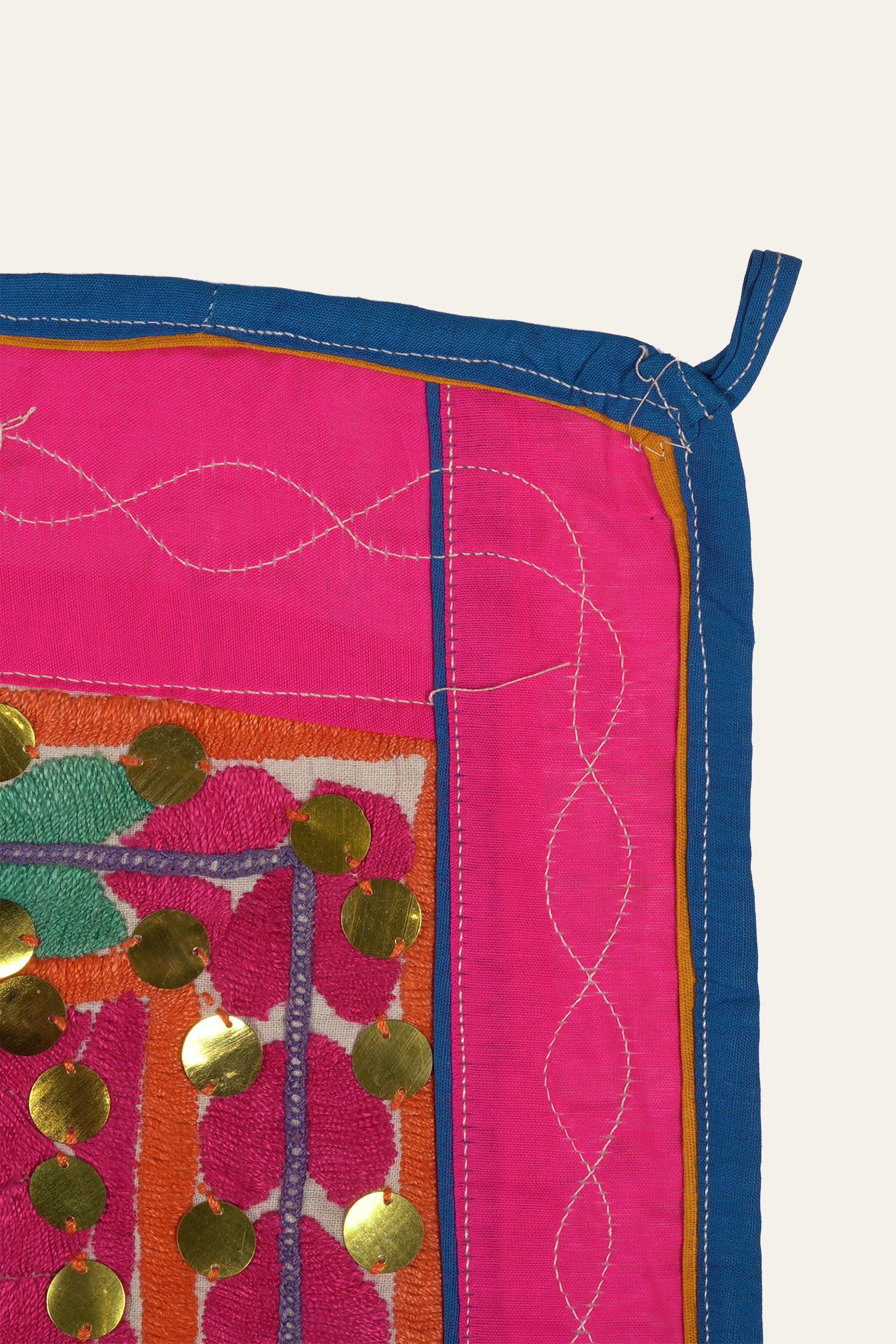 Magenta Mirror Work Gujarati Textile Wall Tapestry
