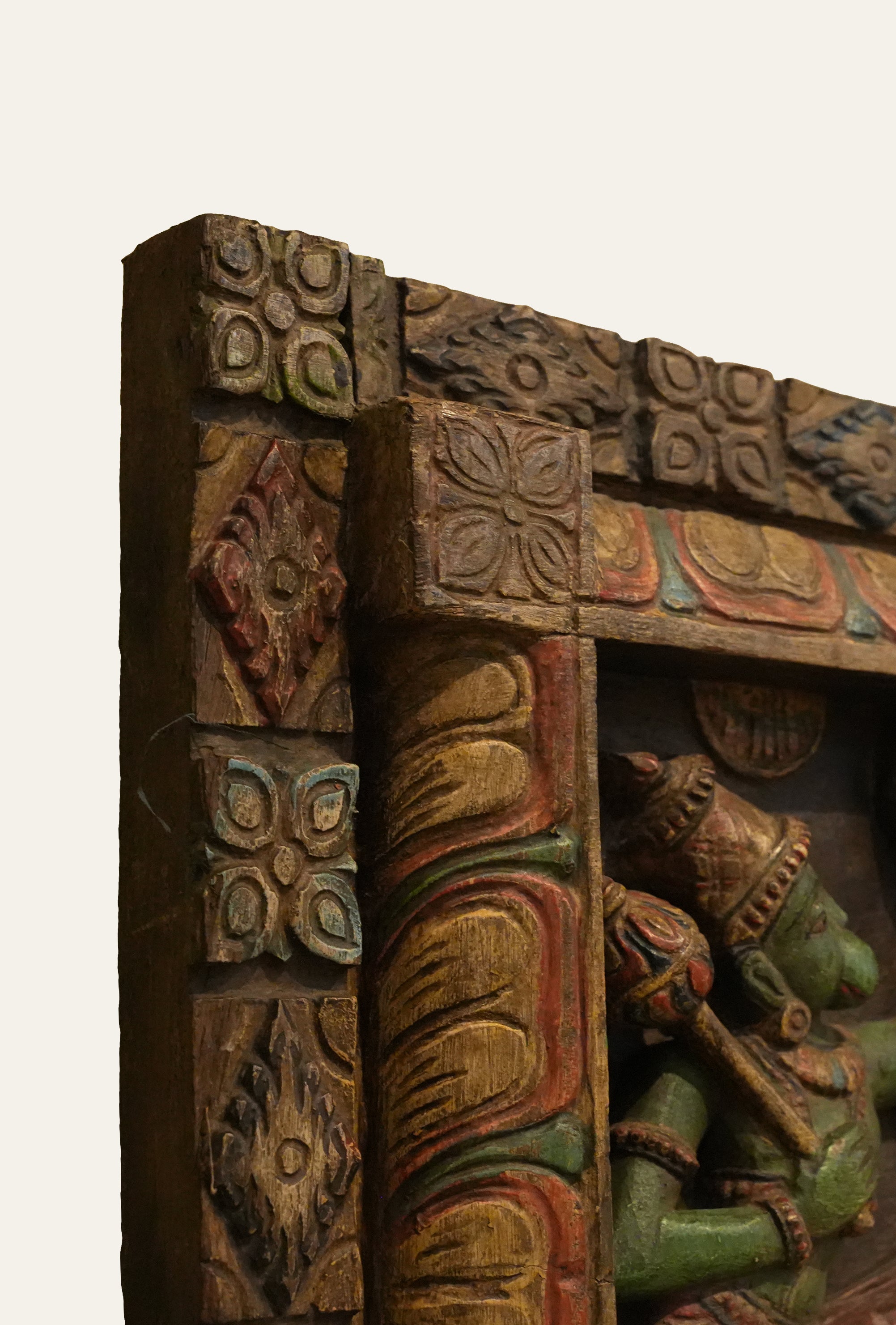 Carved South Indian Temple Wall Hanging Panel in Wood