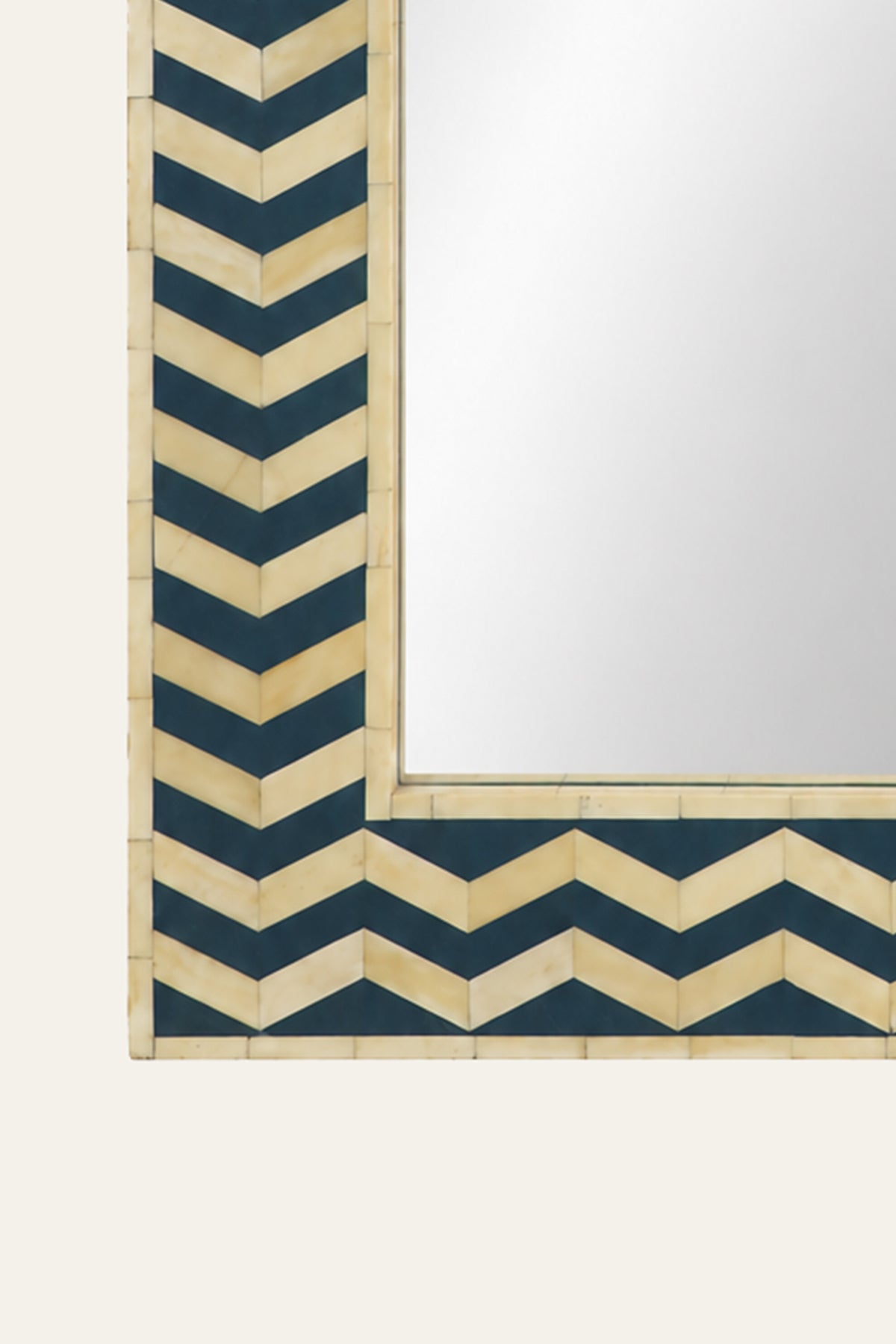 Blue & White Bone Inlay Chevron Framed Wall Mirror