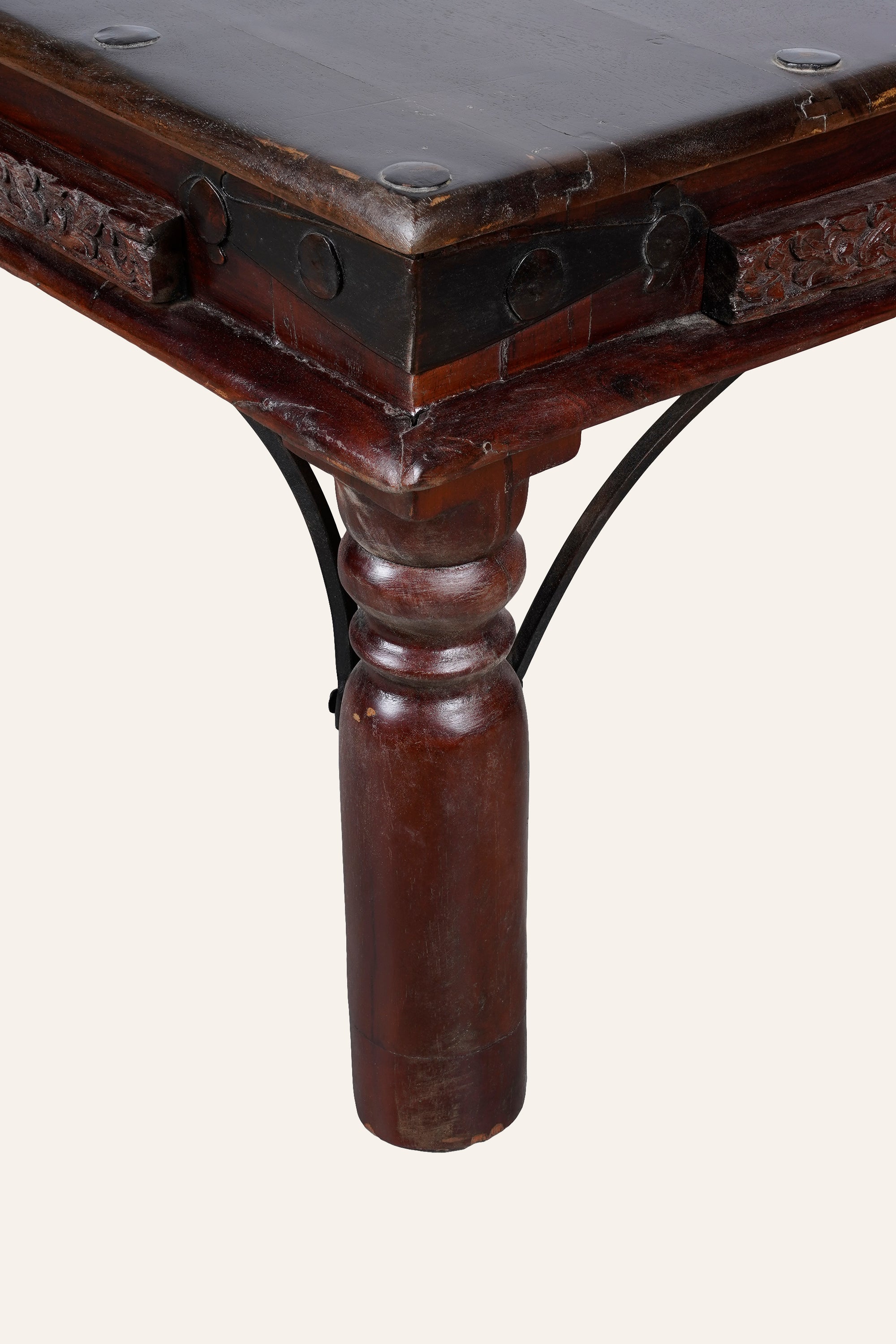 Carved Mughal Style Coffee Table with Metal Bracelets