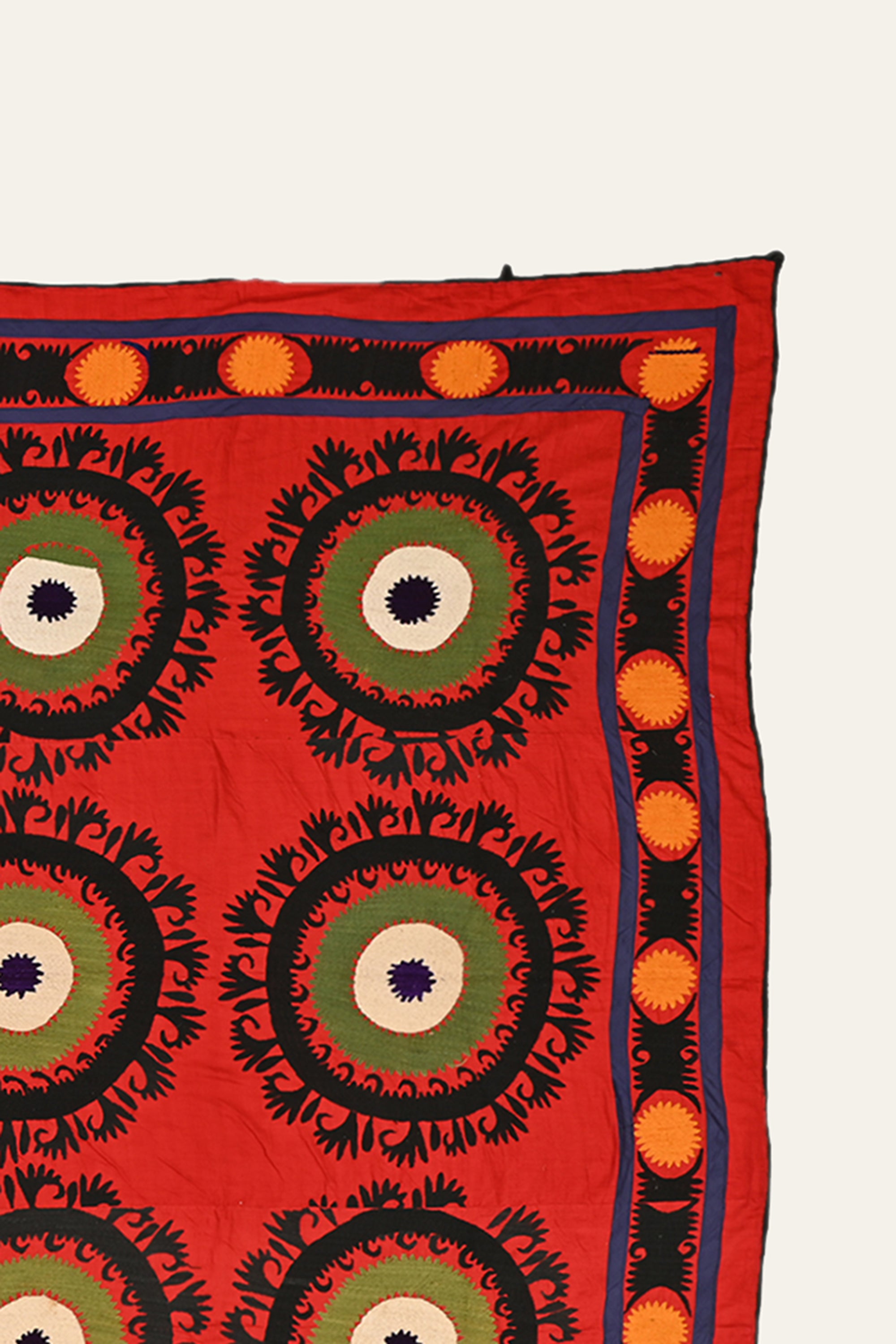 Sunburst Rosette Red & Green Suzani Textile Wall Decor