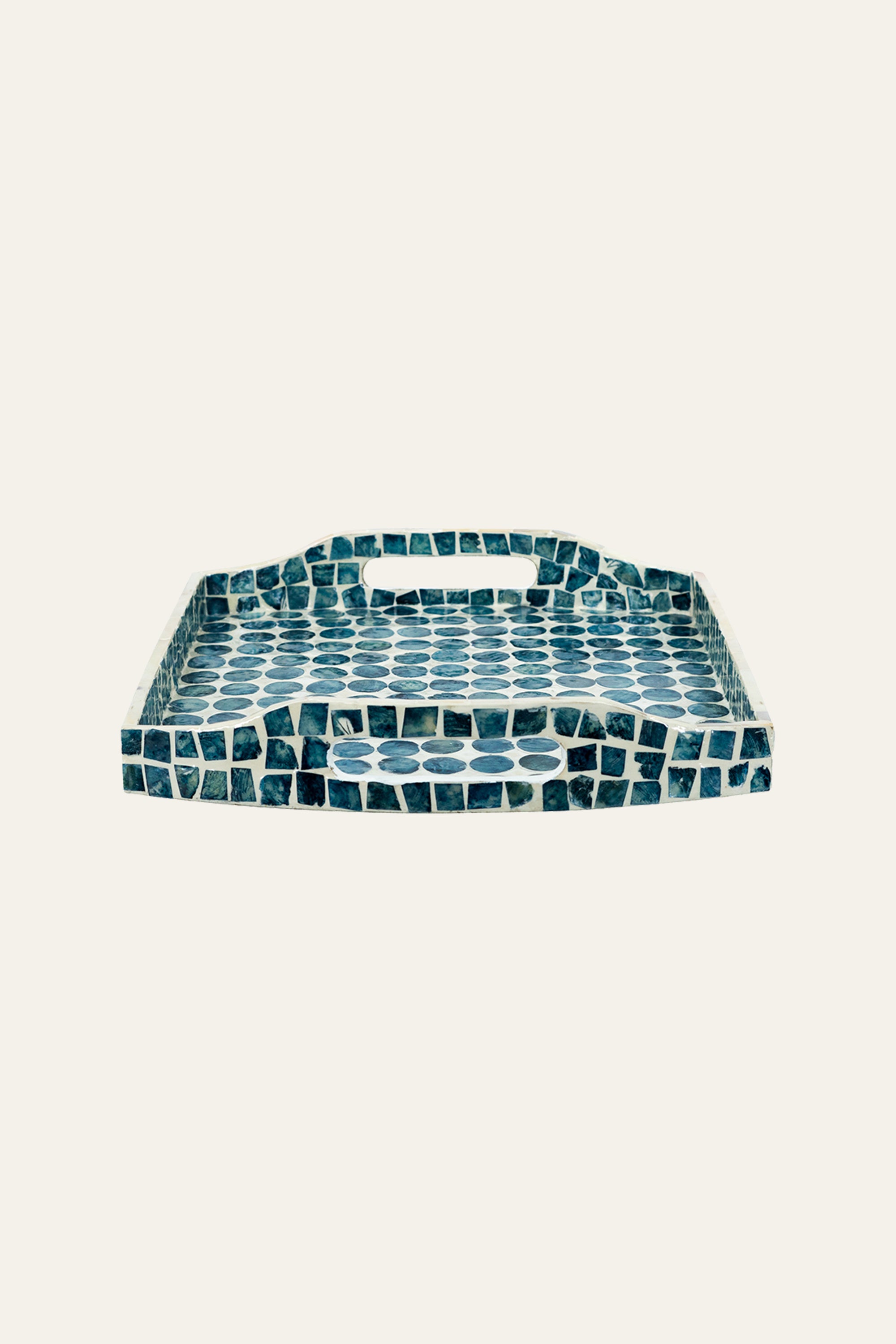 Blue and White Mother of Pearl Inlay Serving Plate